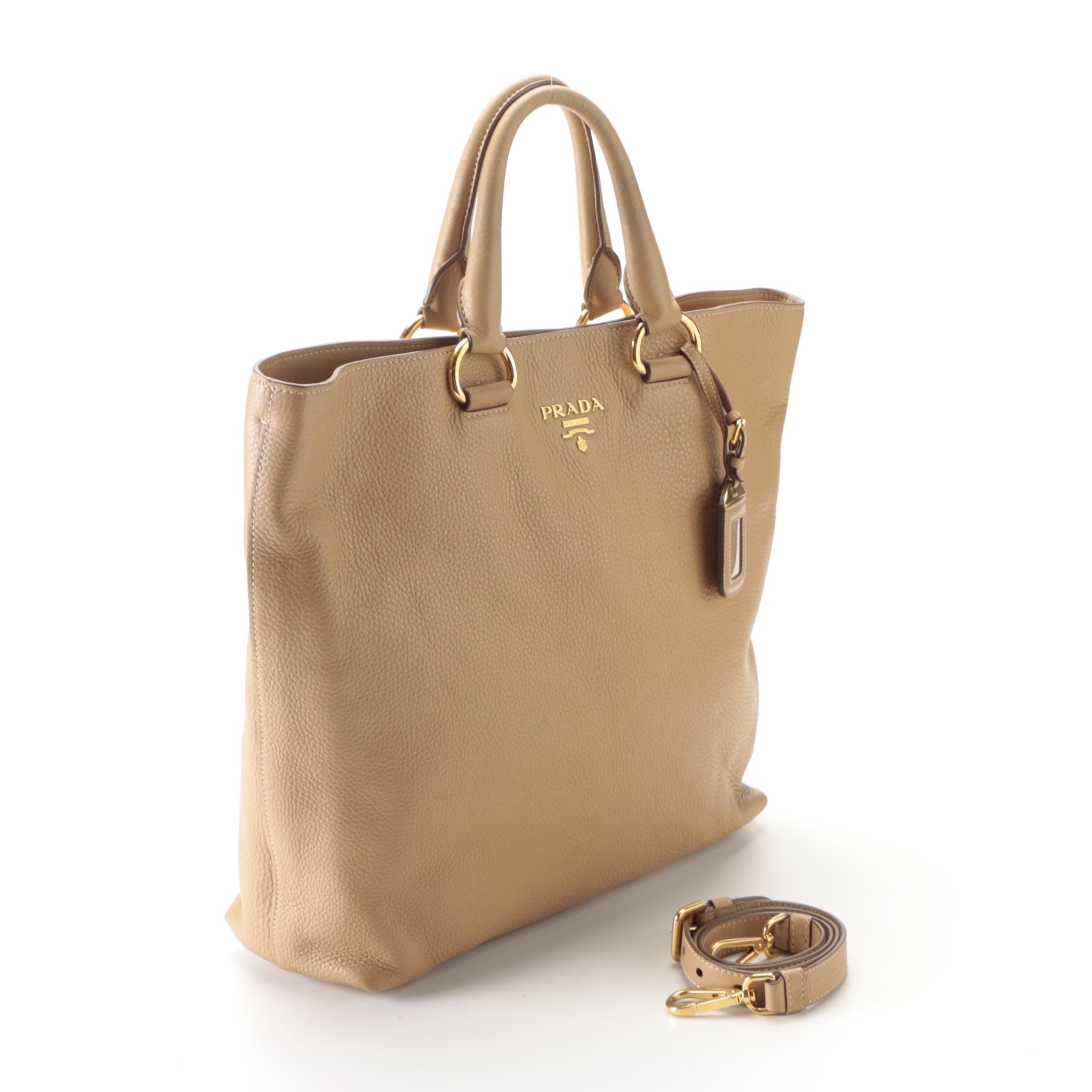 Prada Two-Way Tote Bag in Vitello Daino Grained Leather with Strap