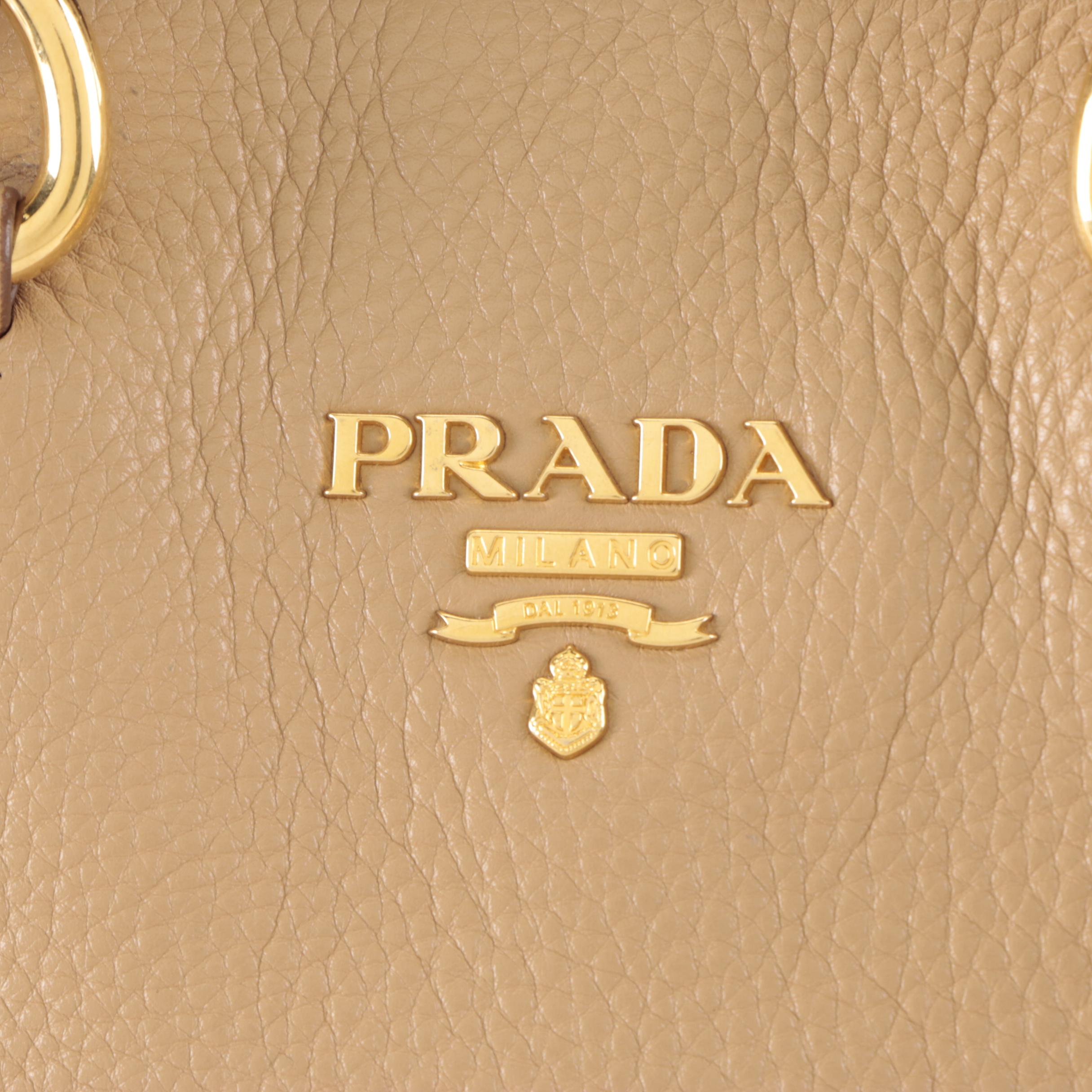 Prada Two-Way Tote Bag in Vitello Daino Grained Leather with Strap