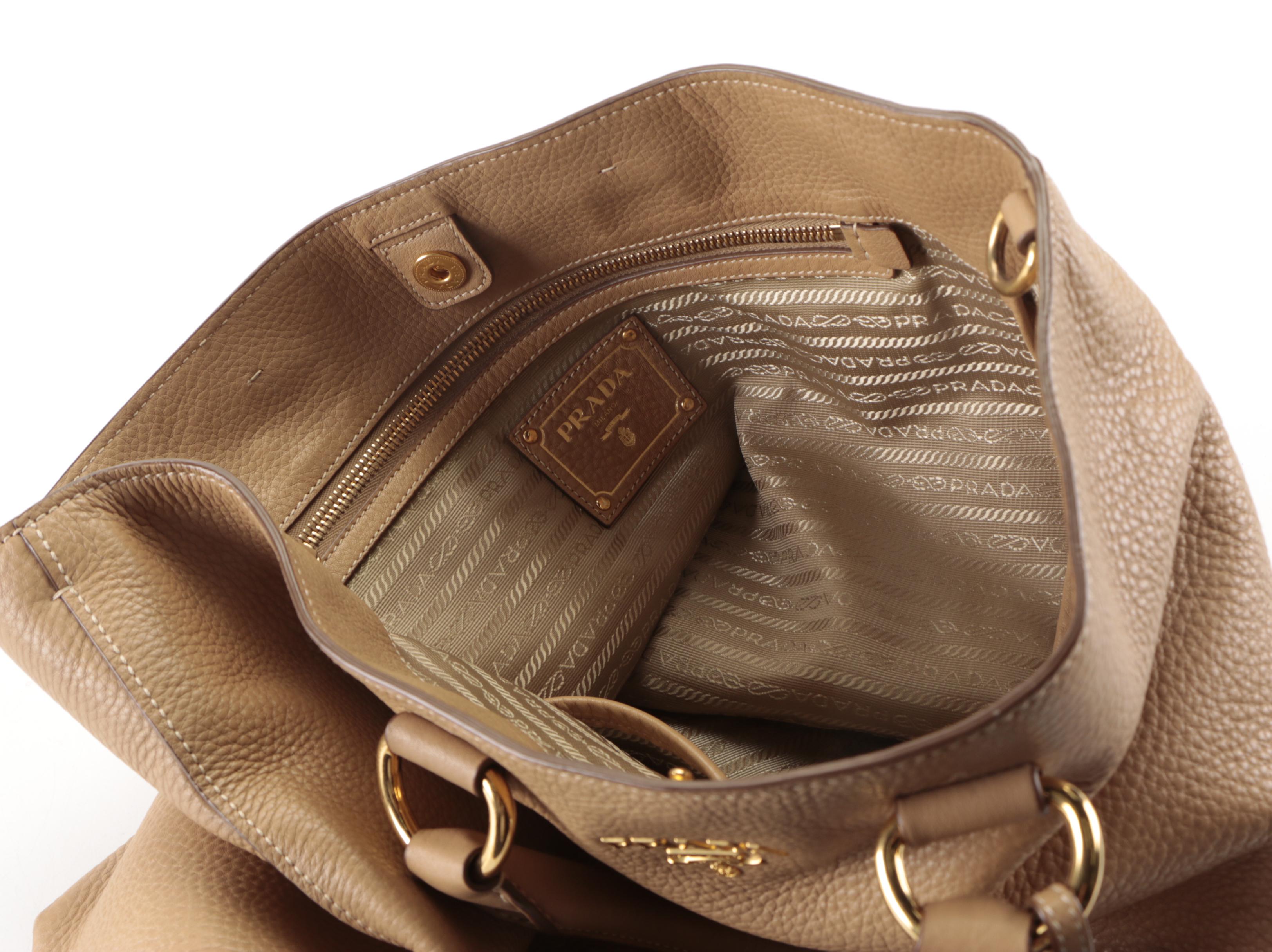 Prada Two-Way Tote Bag in Vitello Daino Grained Leather with Strap