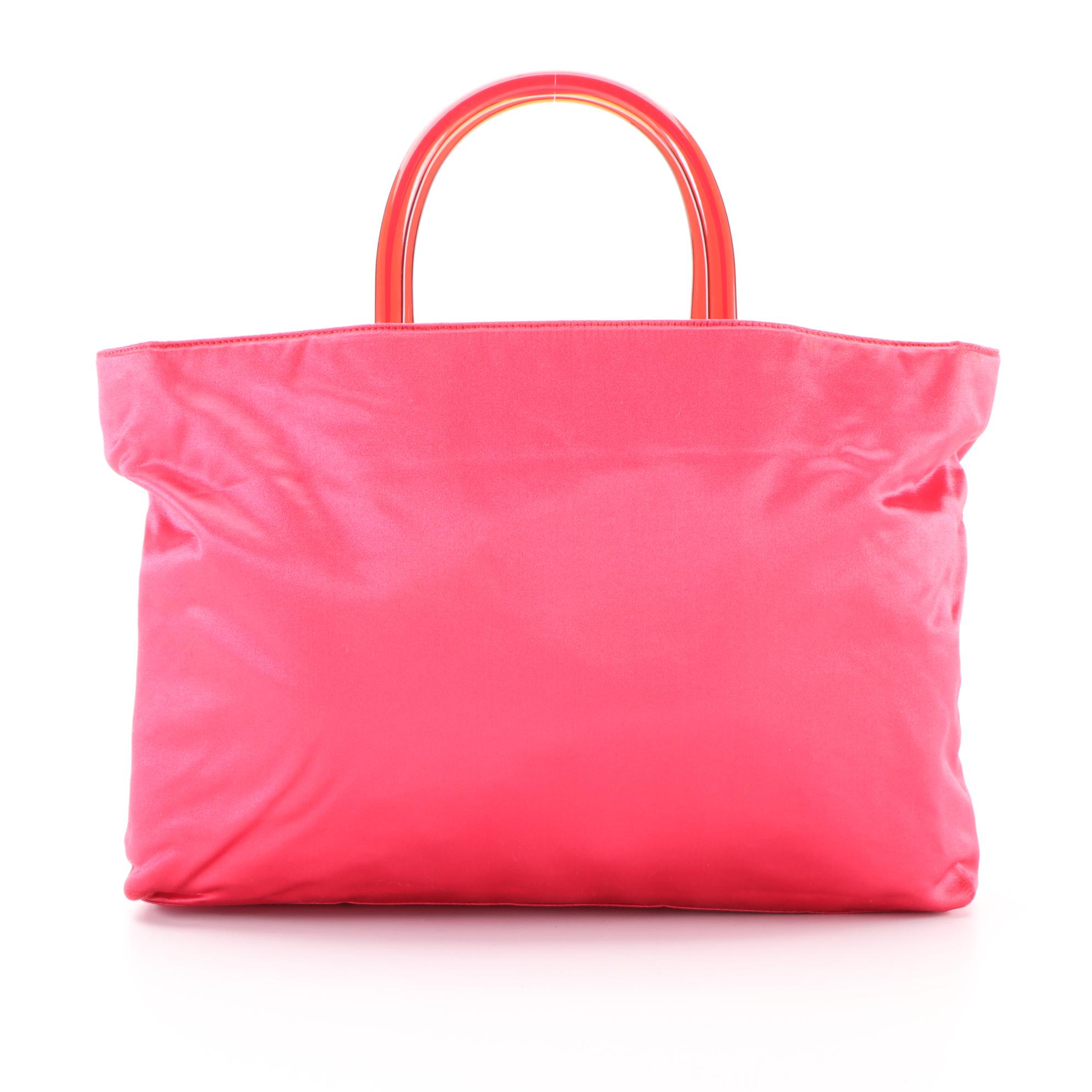 Prada Red Satin Tote with Acrylic Handle