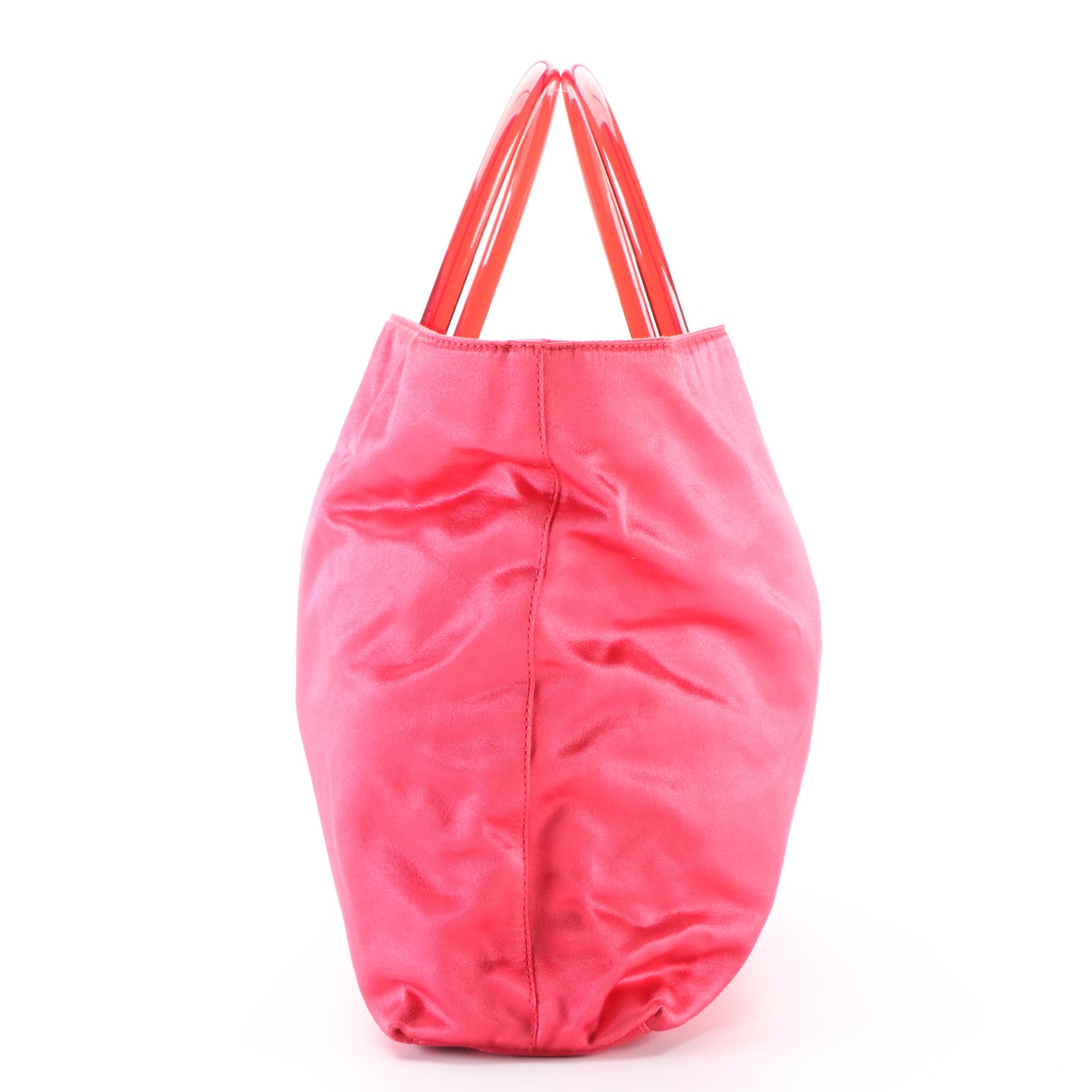 Prada Red Satin Tote with Acrylic Handle