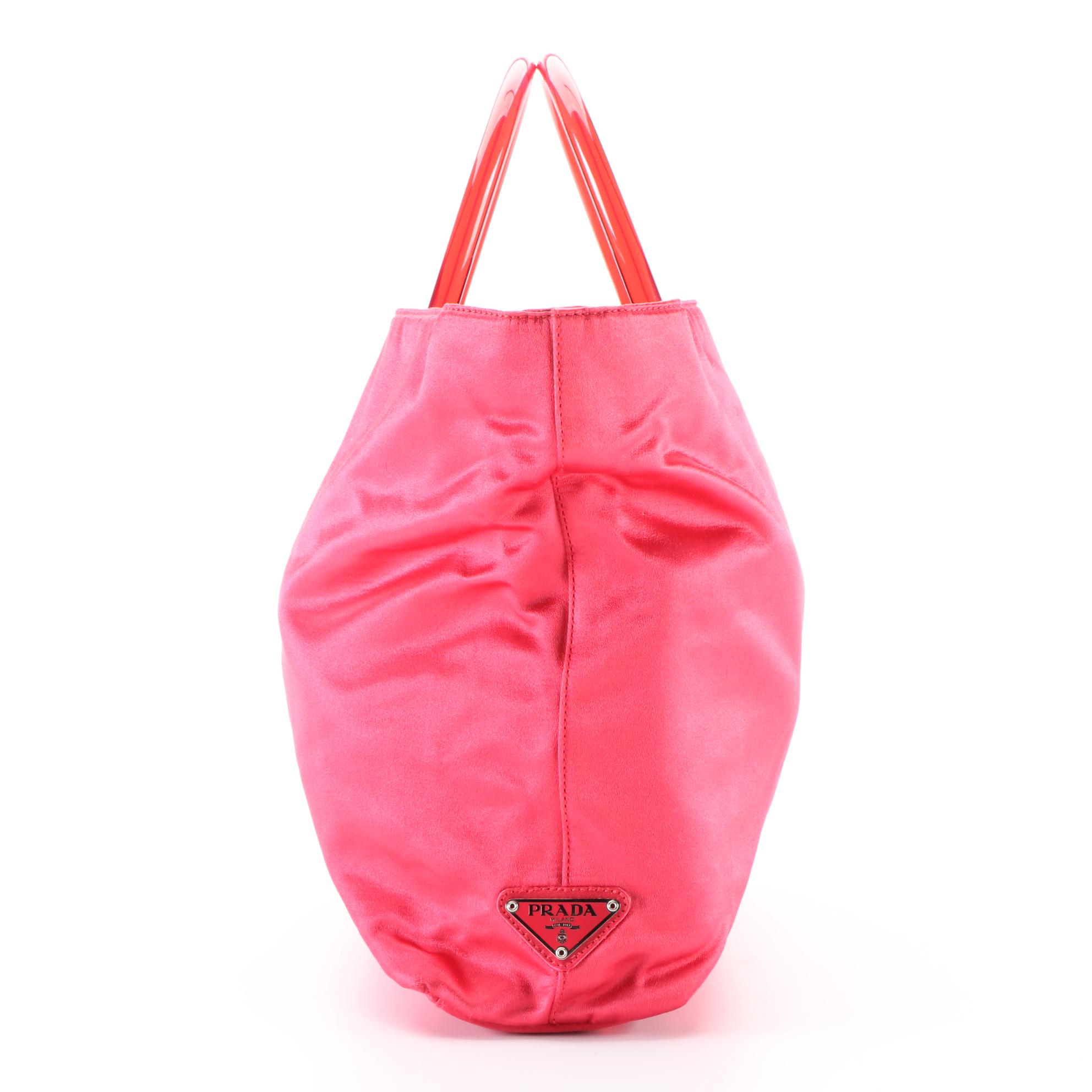 Prada Red Satin Tote with Acrylic Handle