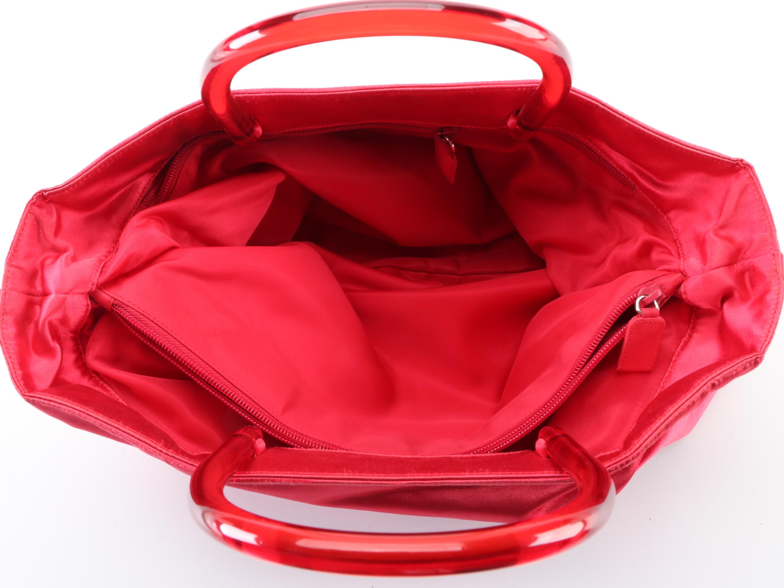 Prada Red Satin Tote with Acrylic Handle