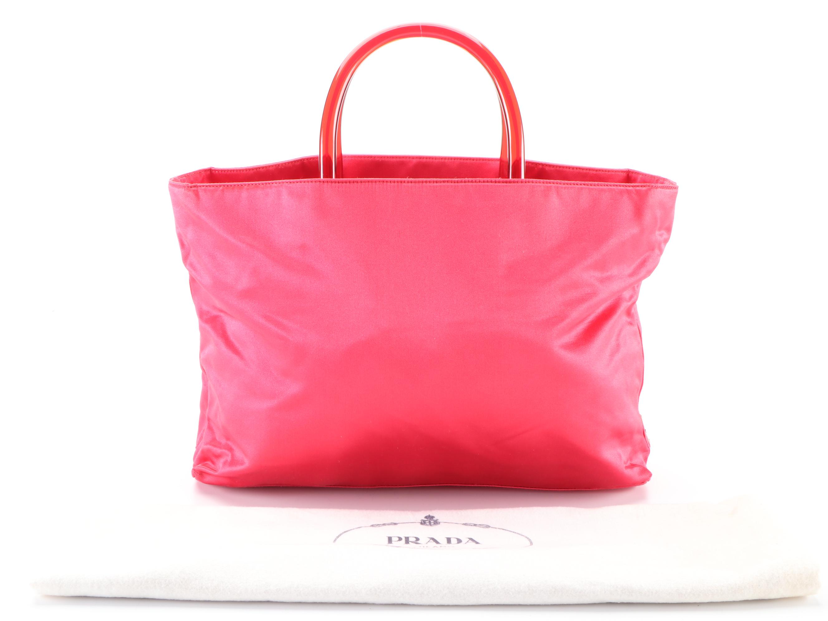 Prada Red Satin Tote with Acrylic Handle