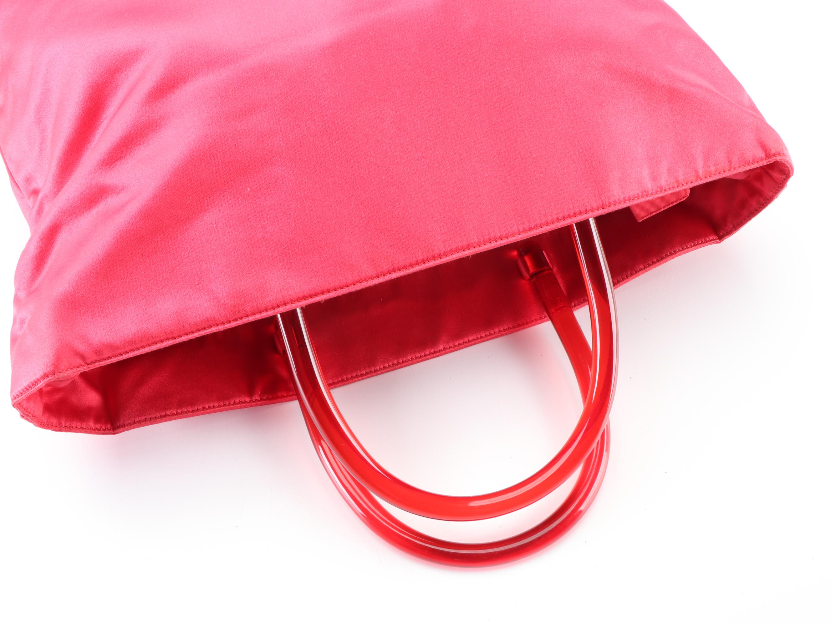 Prada Red Satin Tote with Acrylic Handle