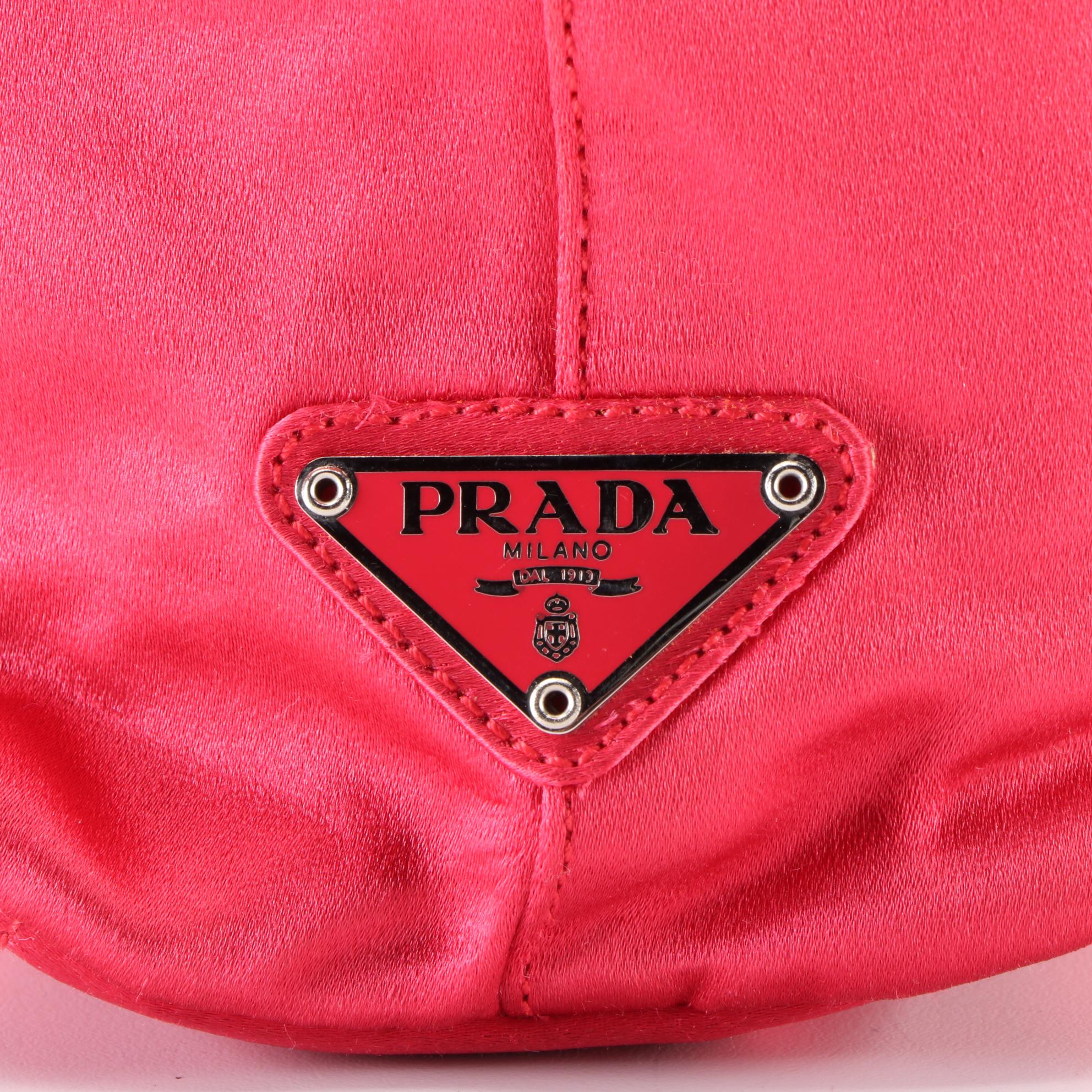 Prada Red Satin Tote with Acrylic Handle