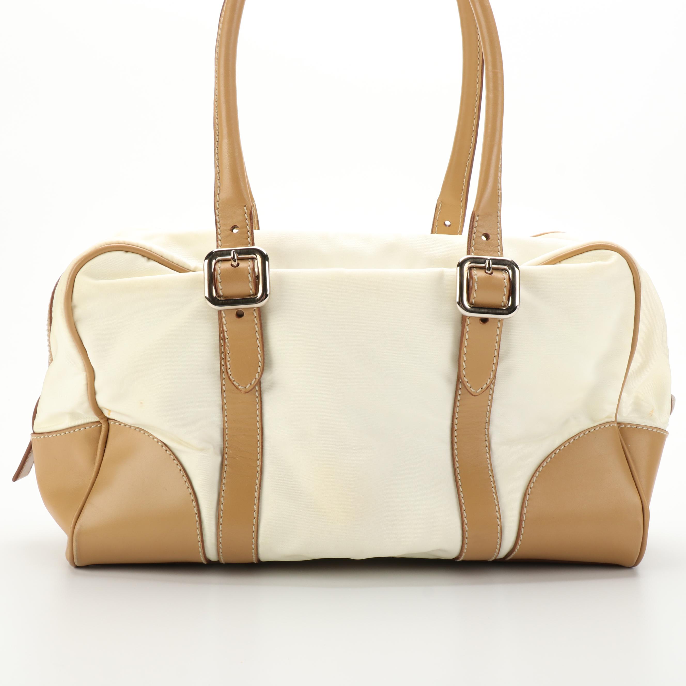Prada Tessuto Boston Bag with Tan Leather