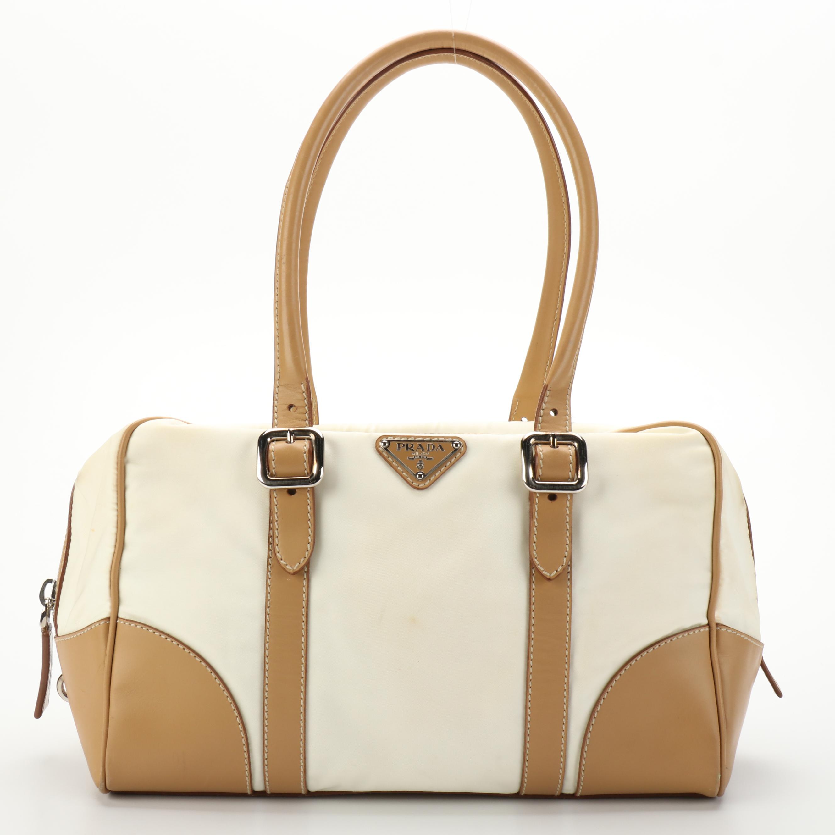 Prada Tessuto Boston Bag with Tan Leather