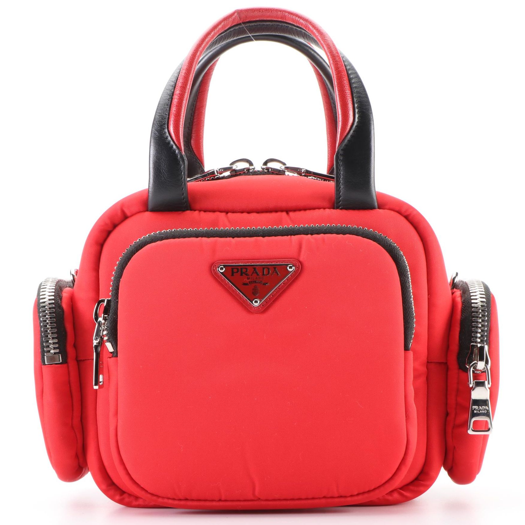 Prada Tessuto Nylon and Leather Zip Pocket Handbag in Red/Black