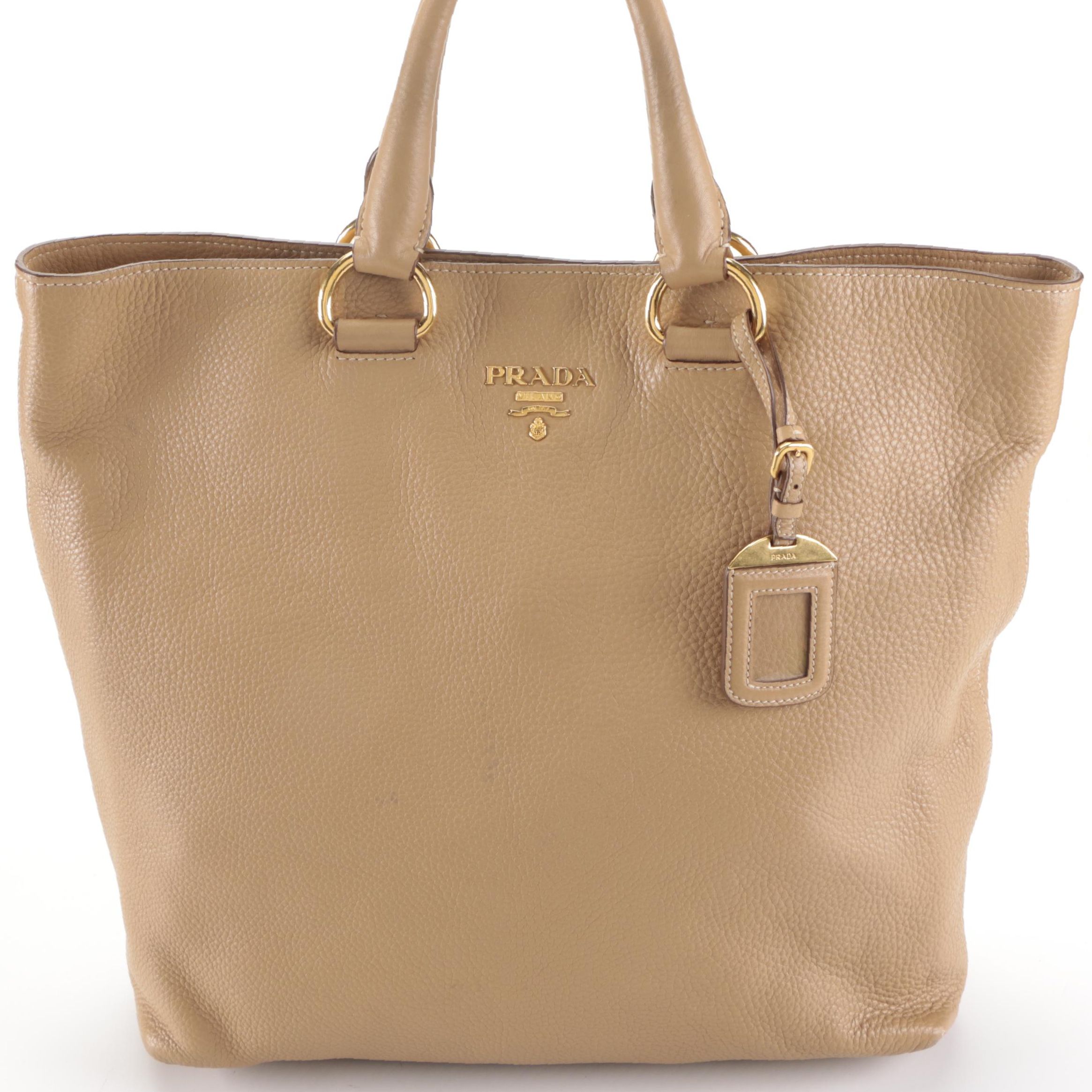 Prada Two-Way Tote Bag in Vitello Daino Grained Leather with Strap