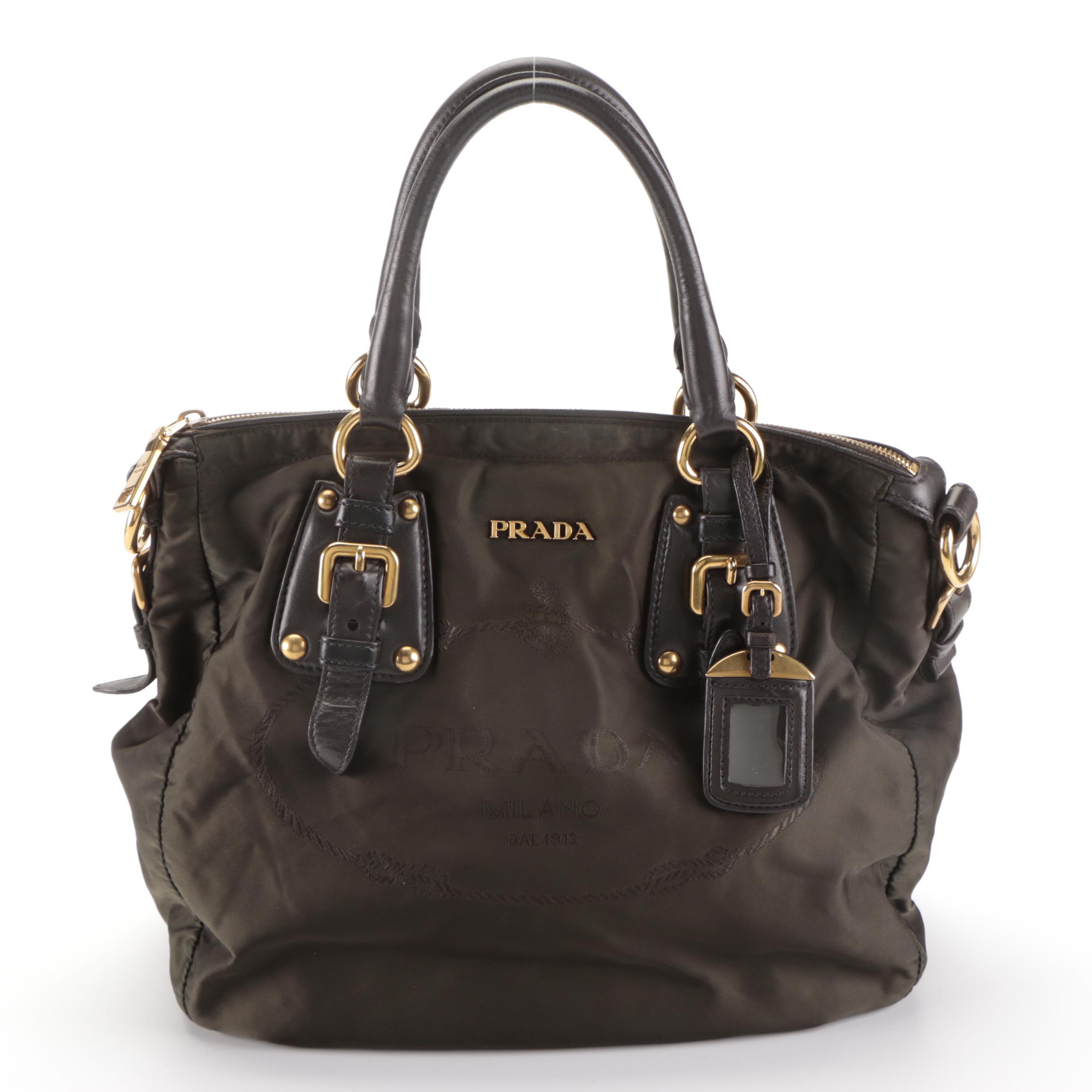 Prada Dark Brown Nylon Tessuto and Leather Handbag