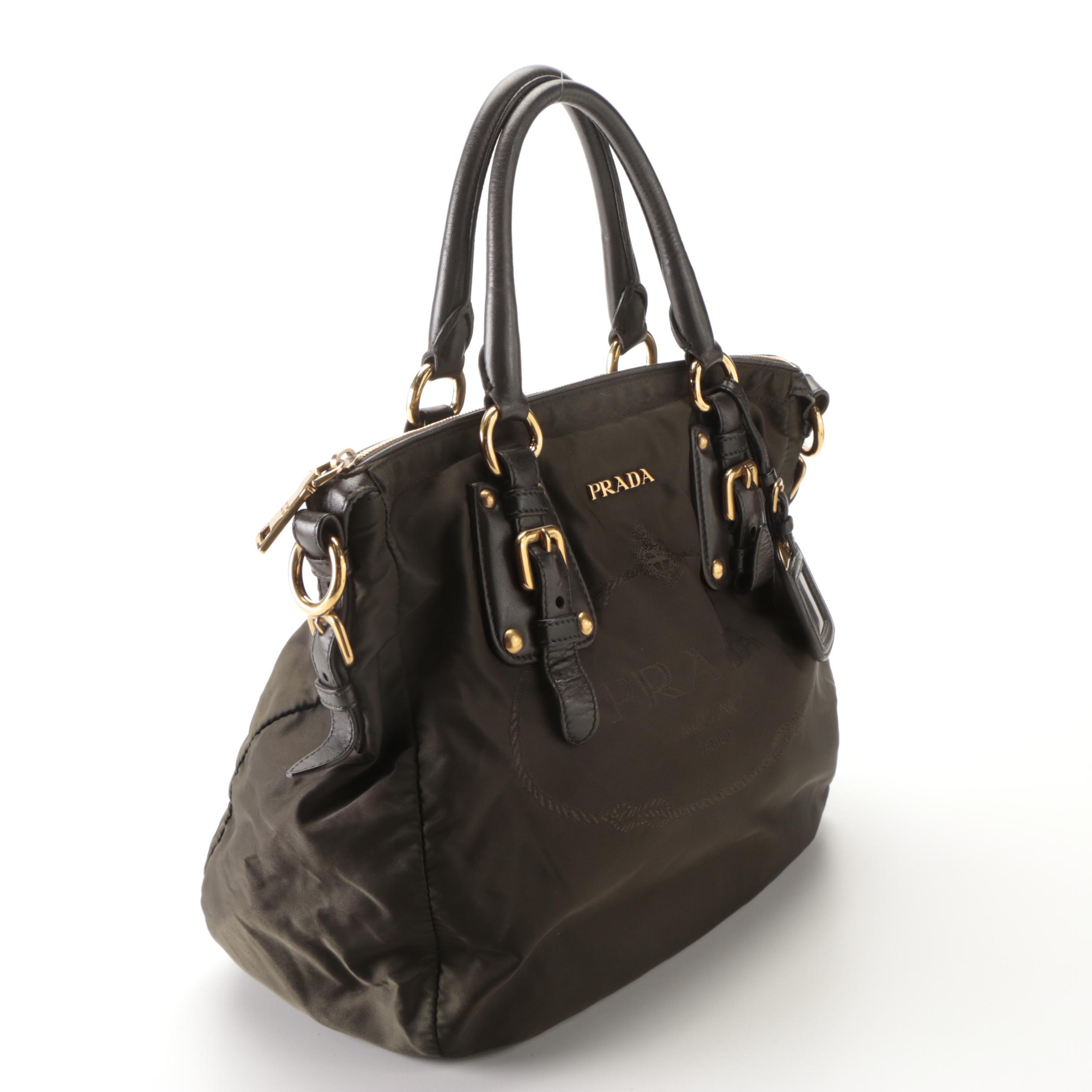Prada Dark Brown Nylon Tessuto and Leather Handbag