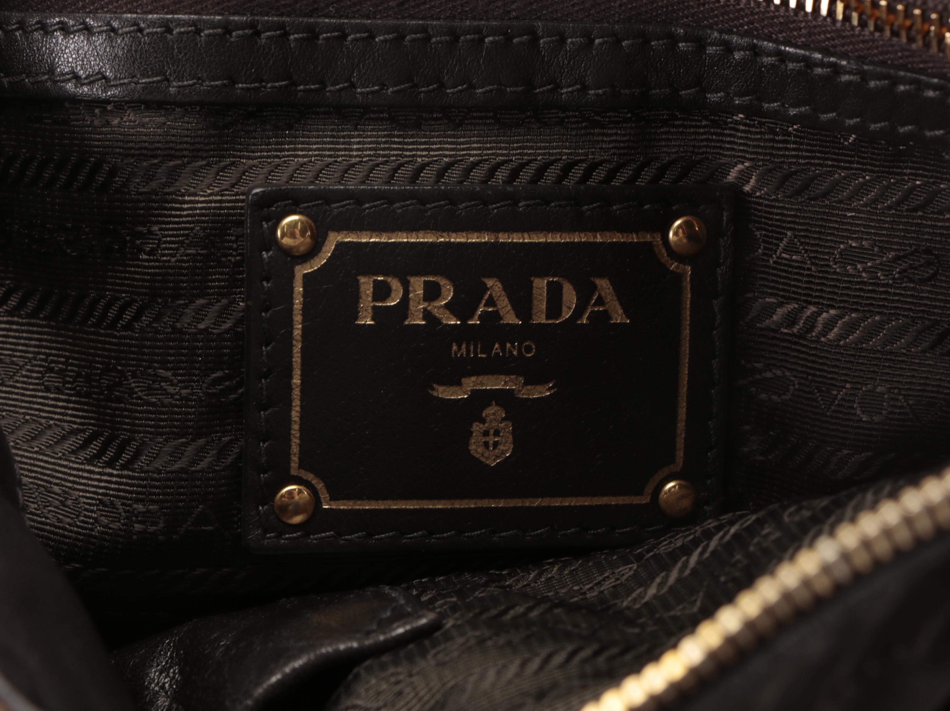 Prada Dark Brown Nylon Tessuto and Leather Handbag