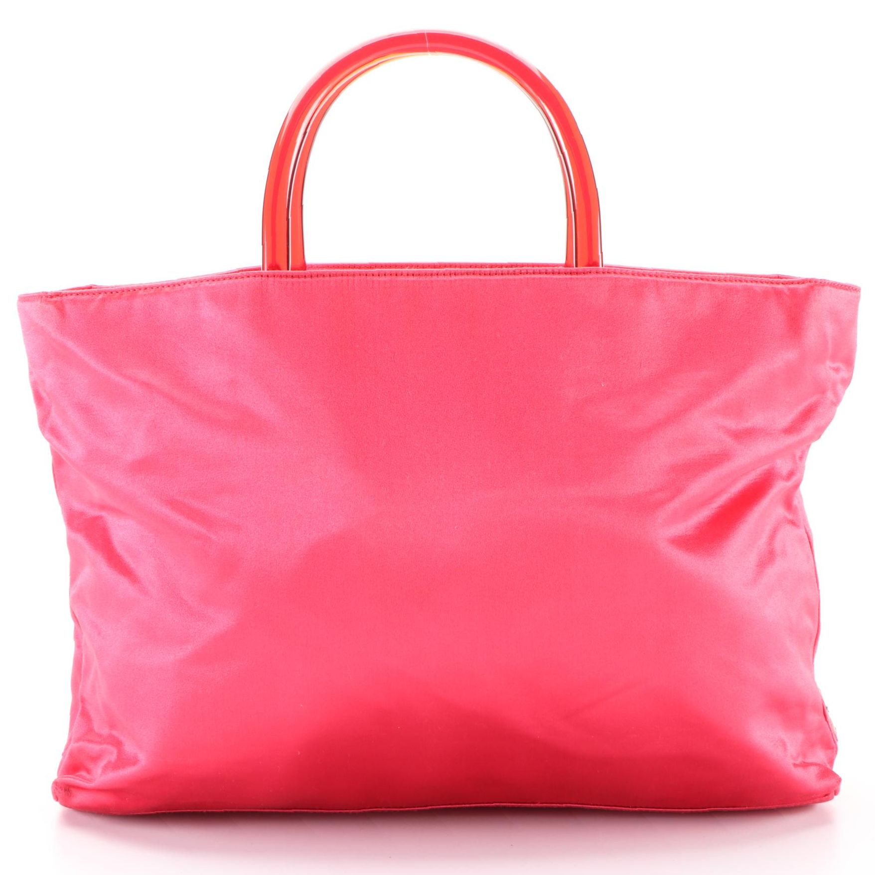 Prada Red Satin Tote with Acrylic Handle