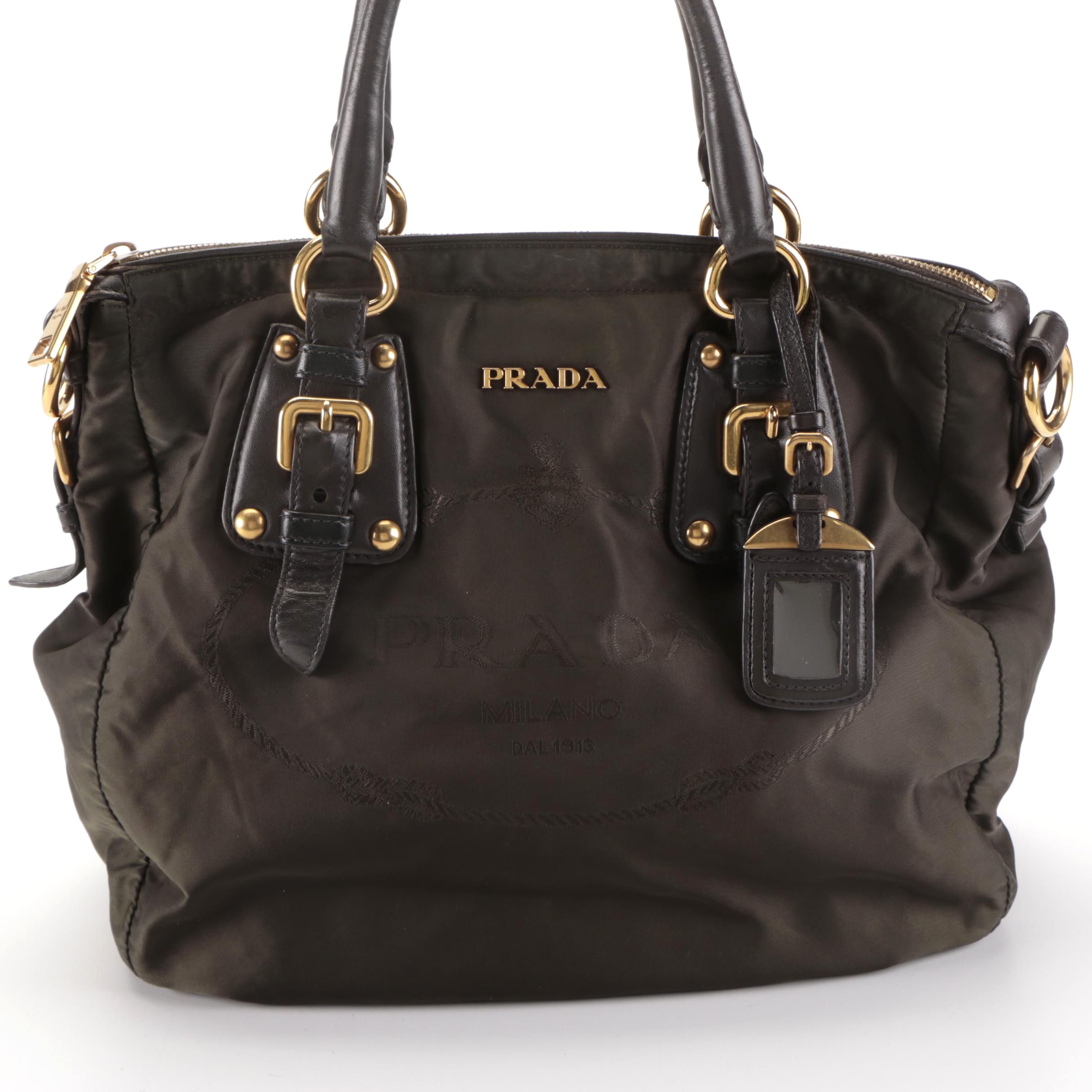 Prada Dark Brown Nylon Tessuto and Leather Handbag