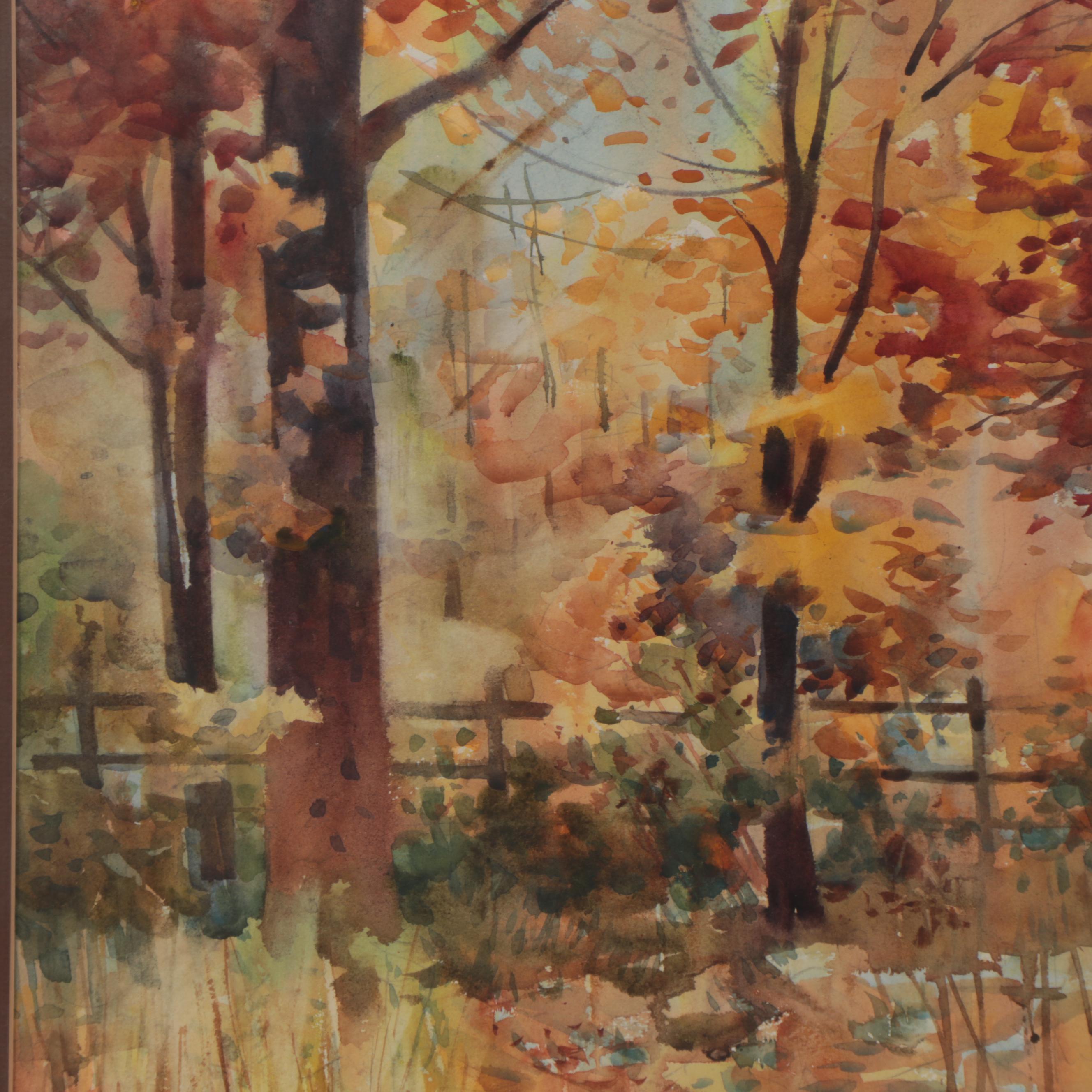 Don Dennis Autumn Forest Watercolor Painting