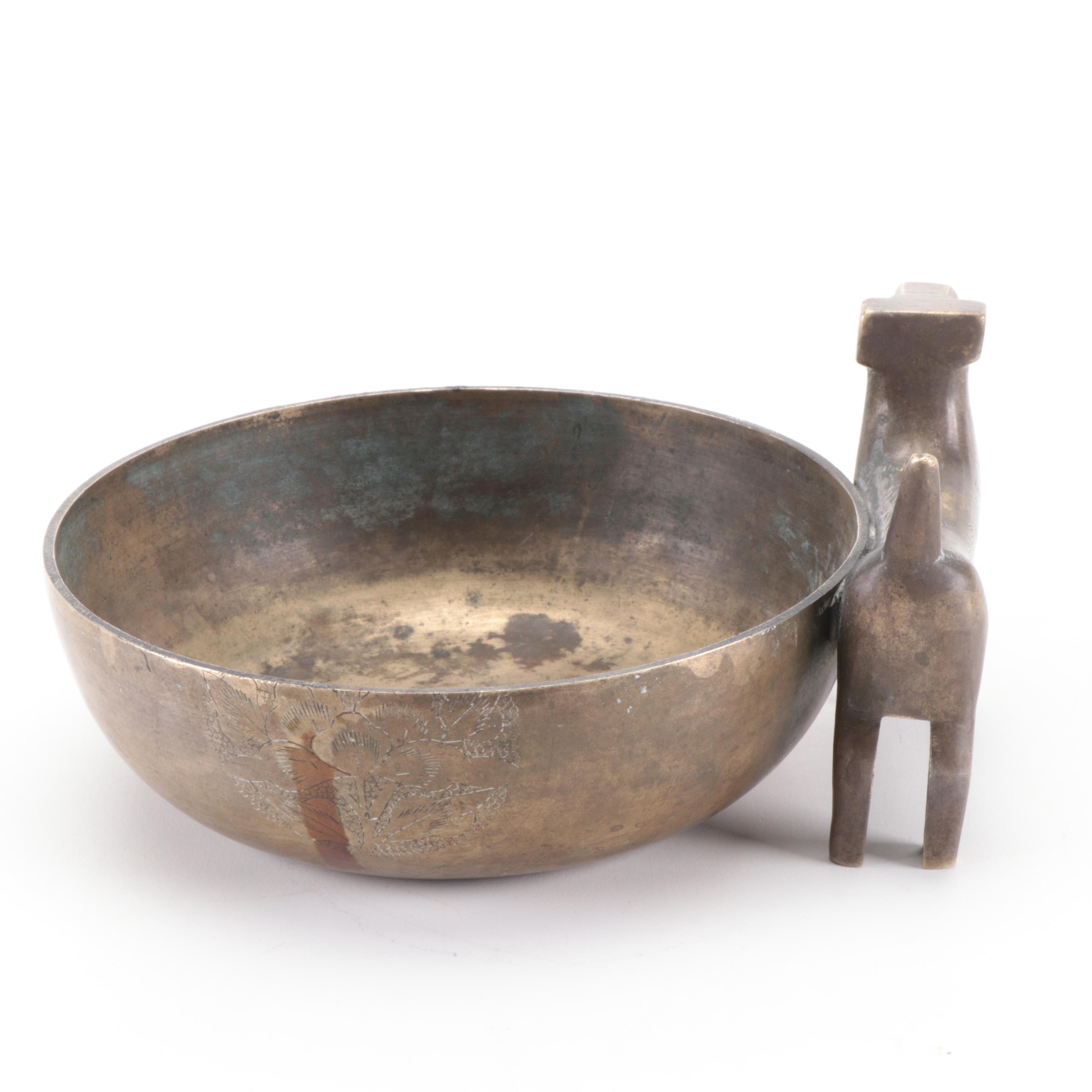 Chinese Chased Brass Incense Bowl,