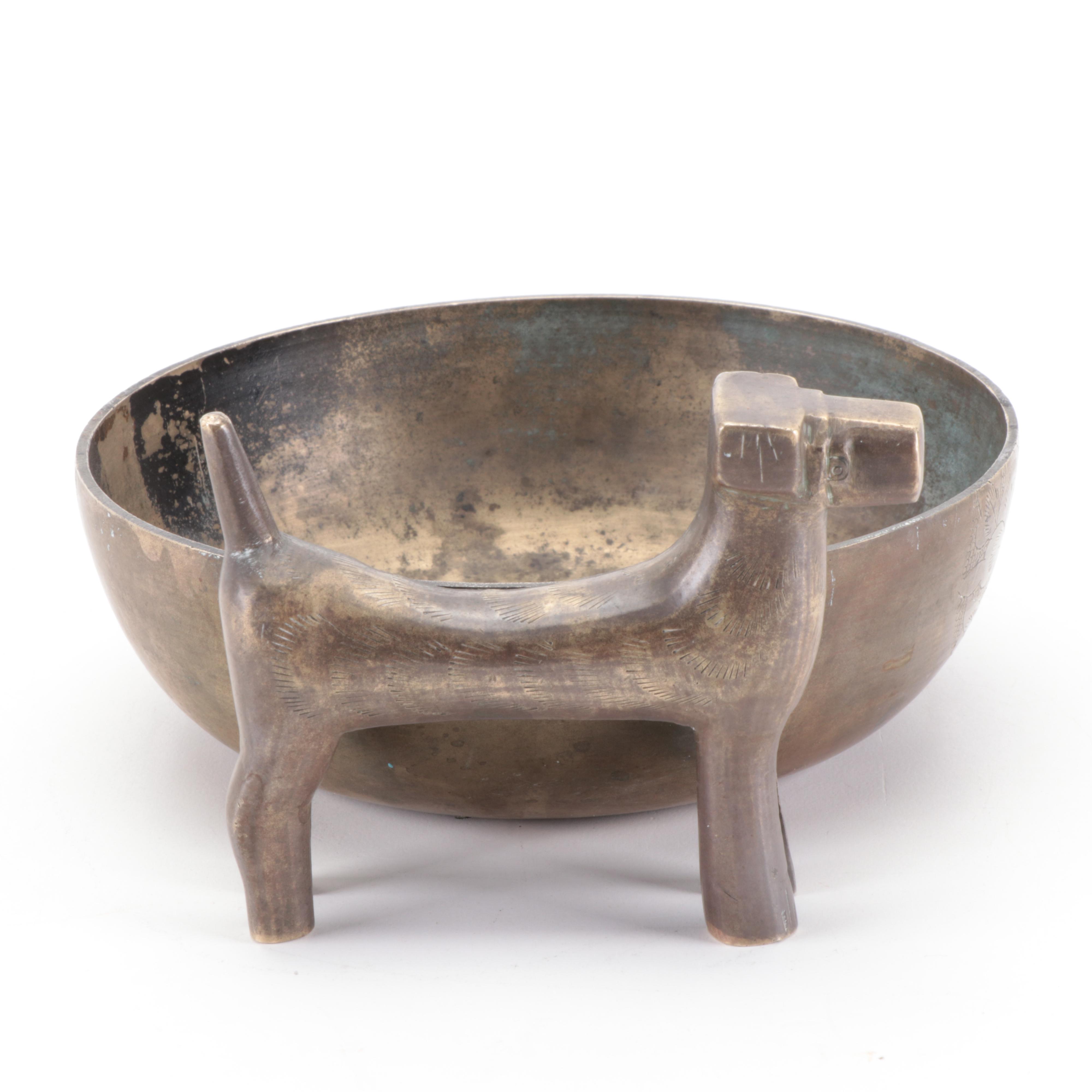 Chinese Chased Brass Incense Bowl,