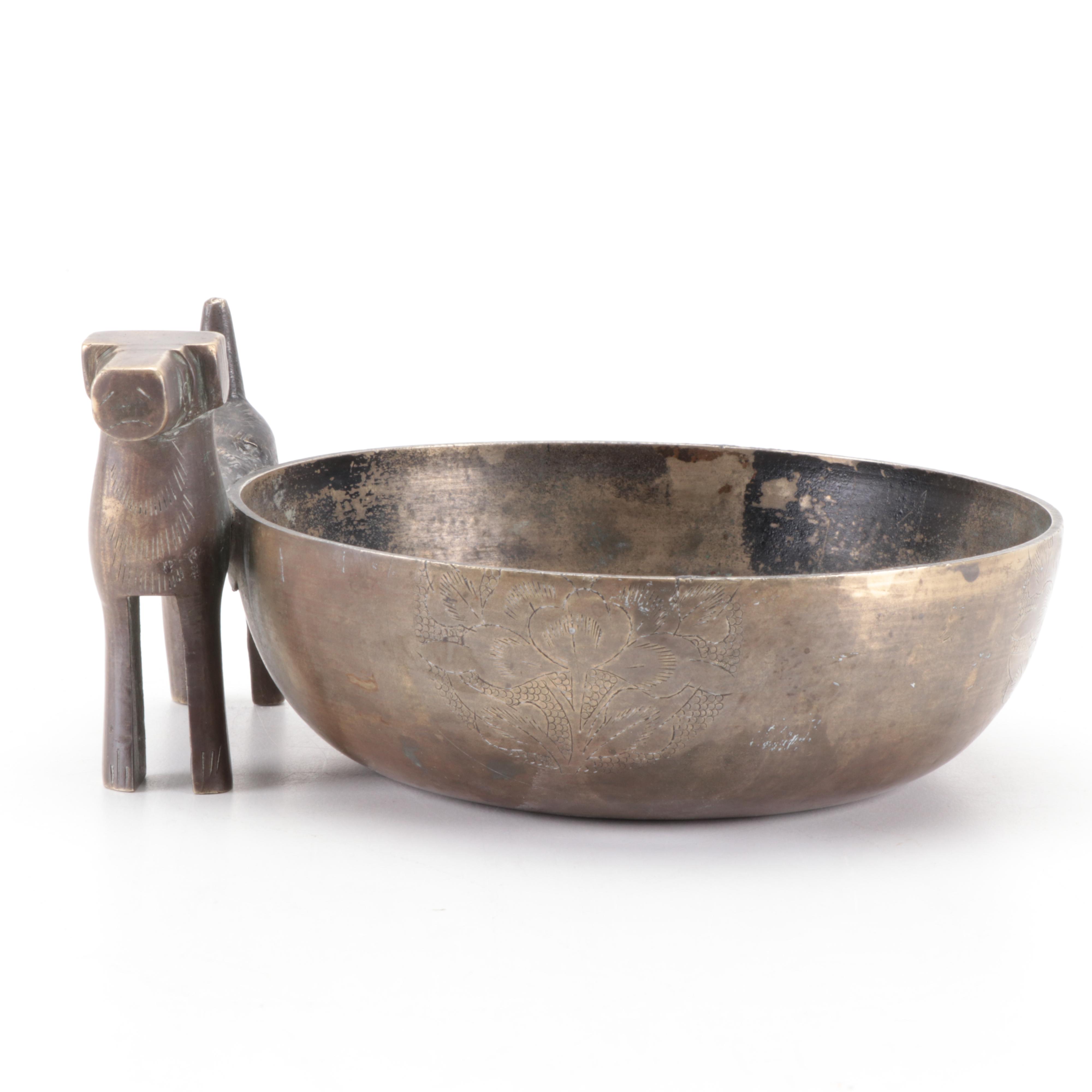 Chinese Chased Brass Incense Bowl,