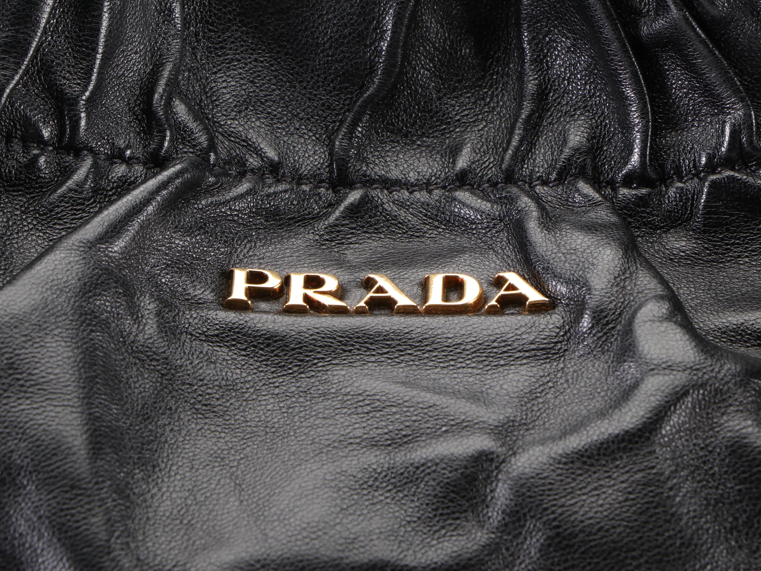 Prada Two-Way Tote Bag in Black Gathered Leather with Bow Detail