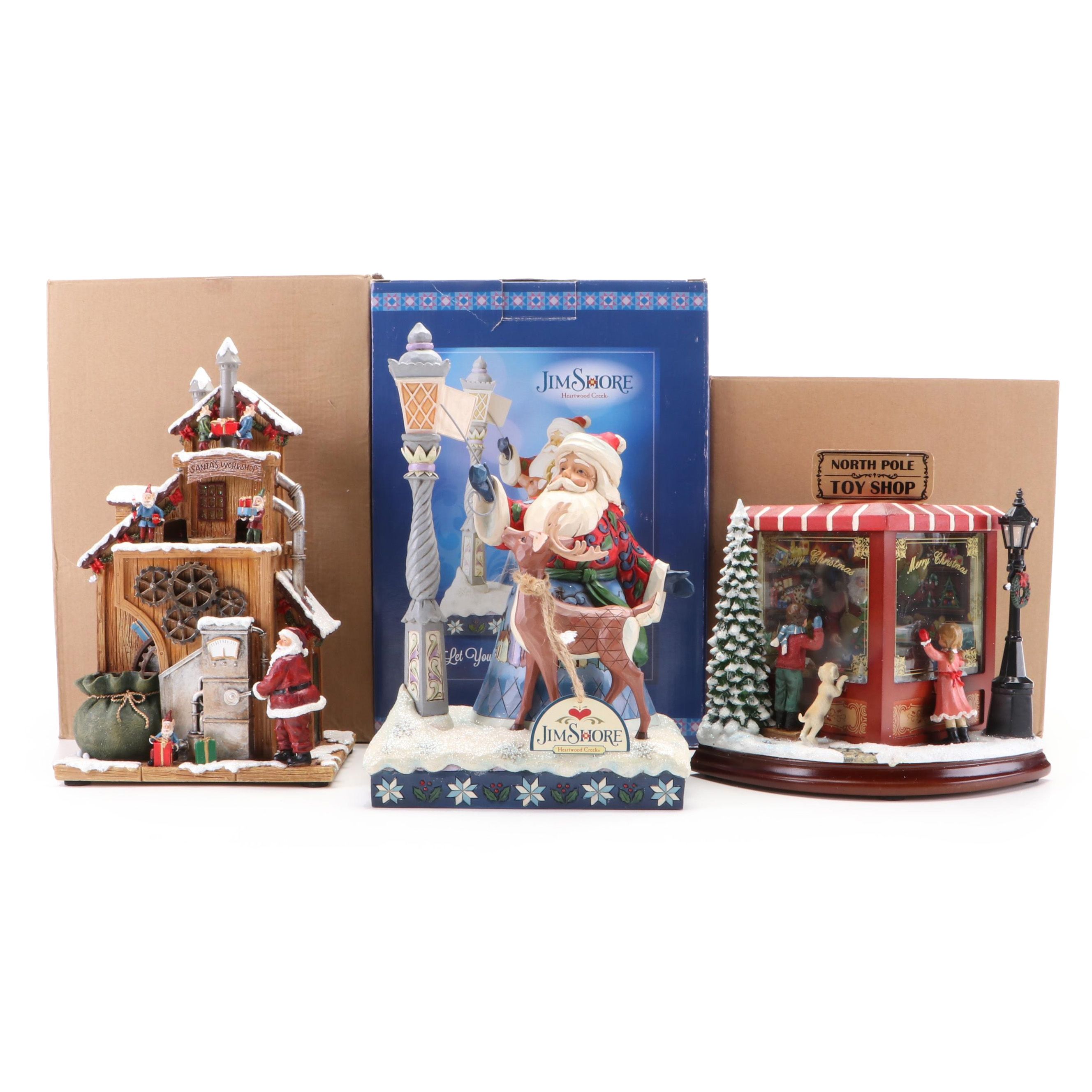 Jim Shore Illuminated Resin Santa Figurine with Romans Musical Figurines