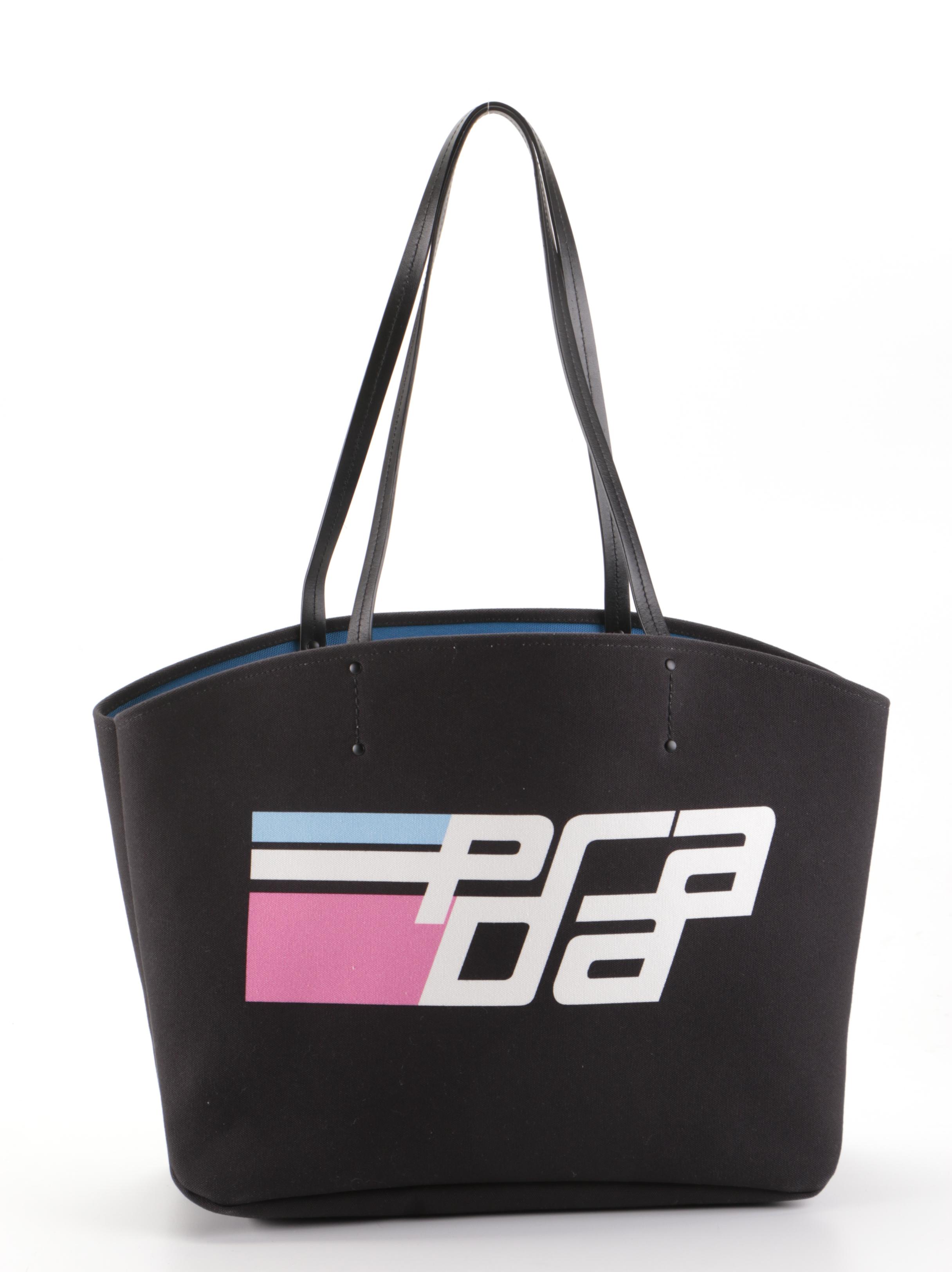 Prada Logo Tote 1BG220 in Canapa Canvas with Leather Trim and Pouch