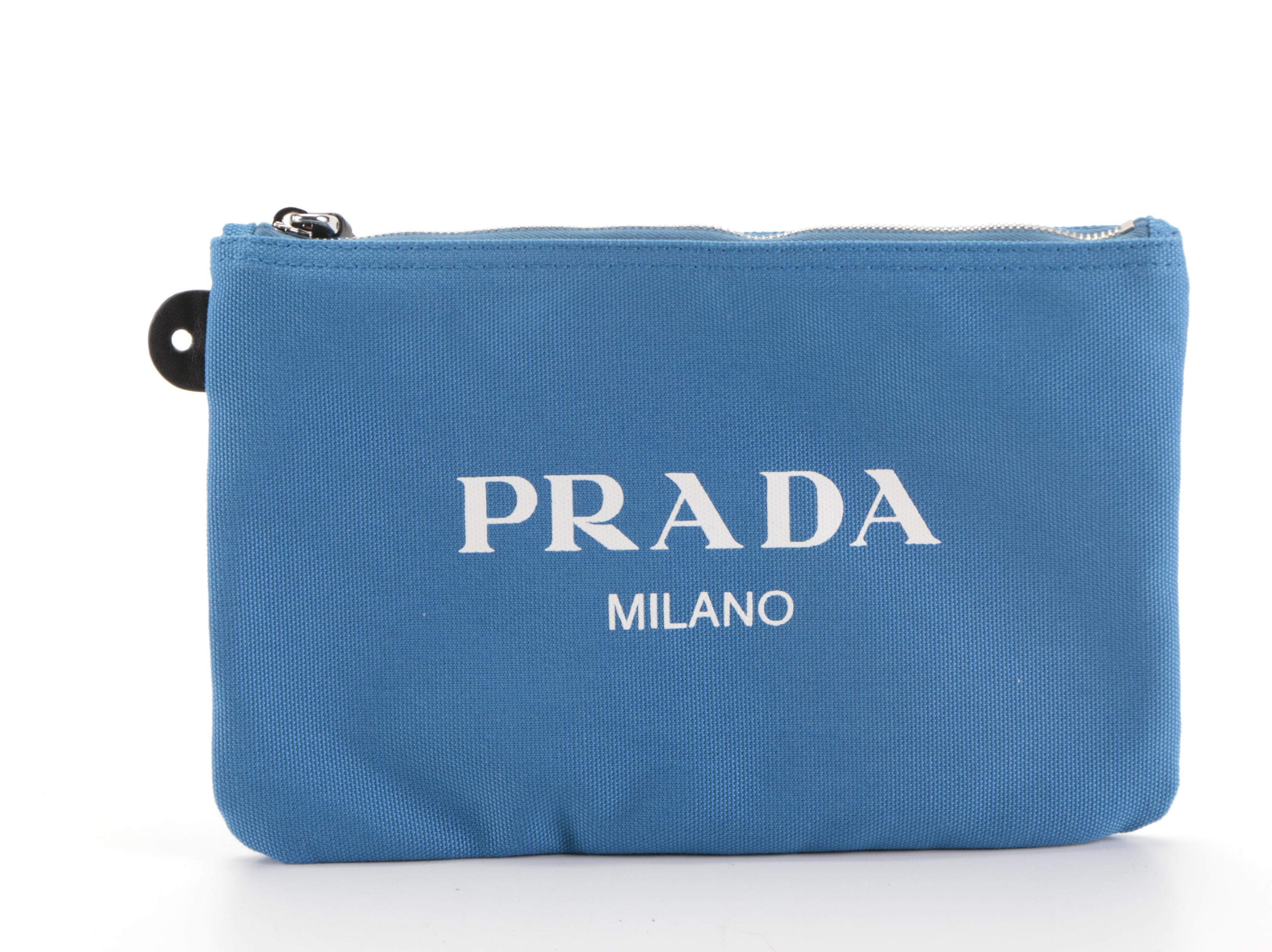 Prada Logo Tote 1BG220 in Canapa Canvas with Leather Trim and Pouch