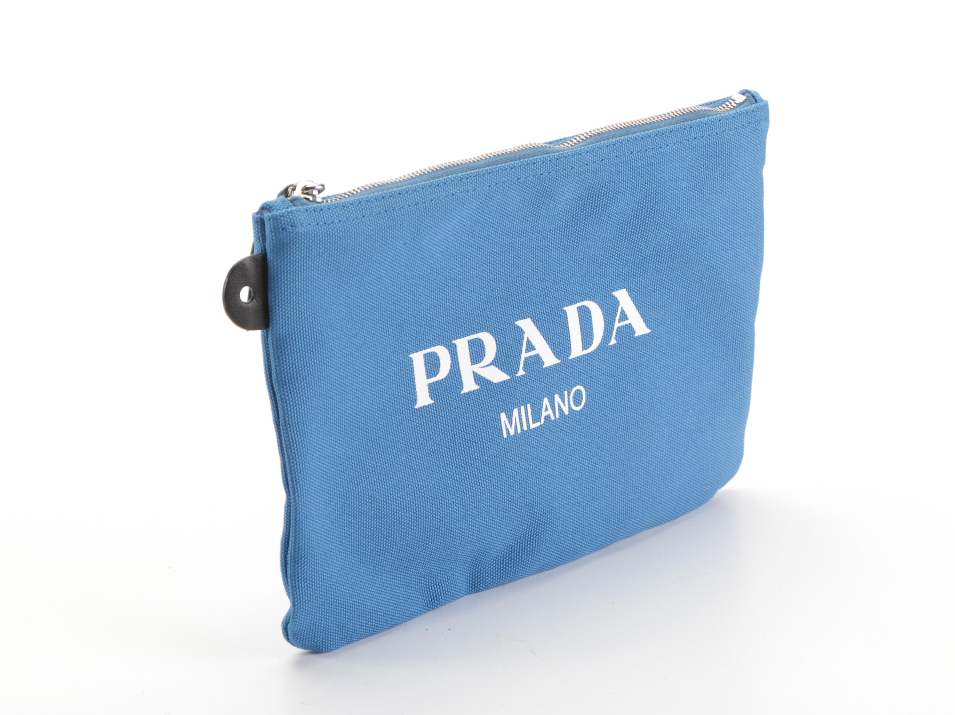 Prada Logo Tote 1BG220 in Canapa Canvas with Leather Trim and Pouch