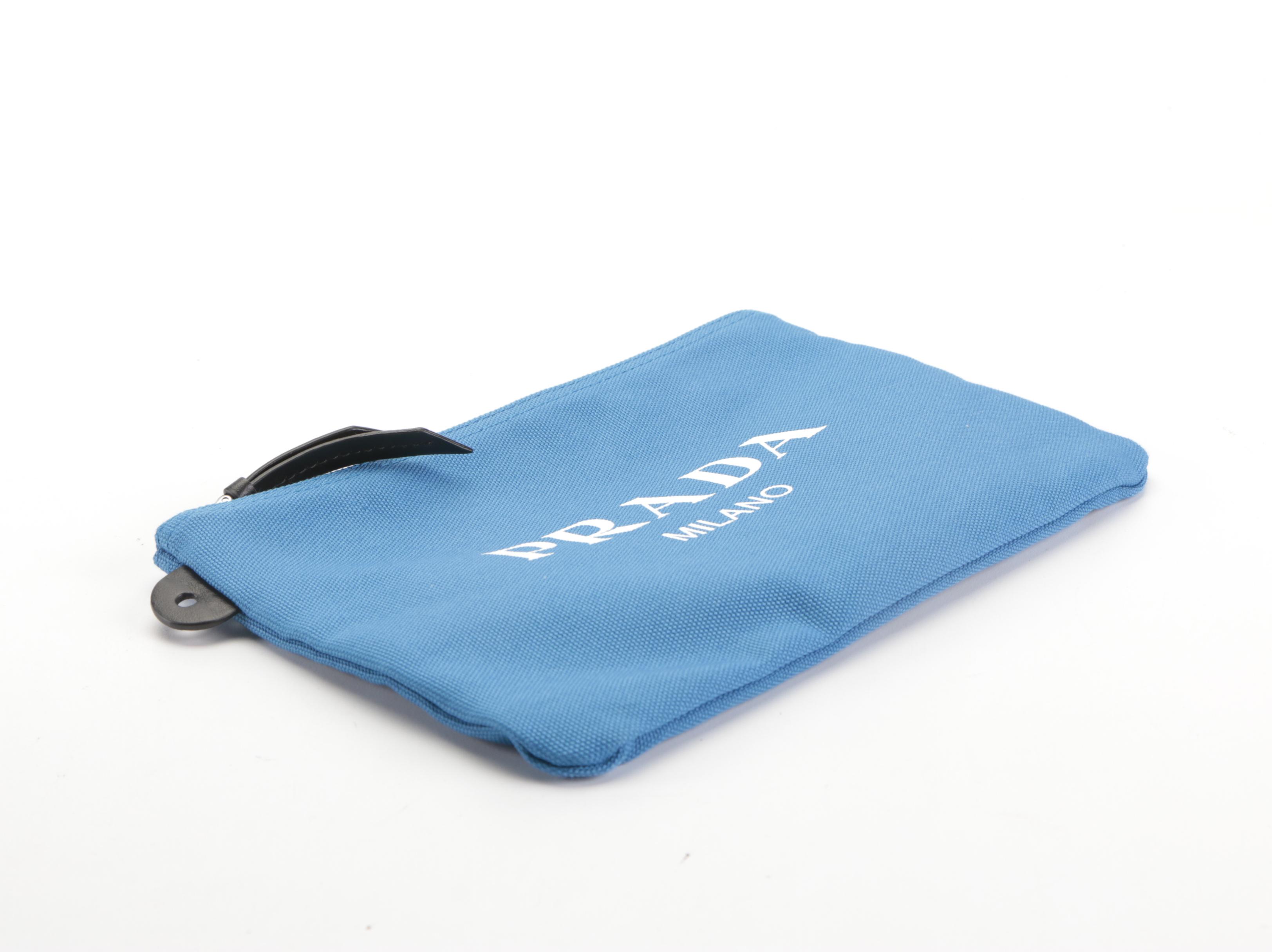 Prada Logo Tote 1BG220 in Canapa Canvas with Leather Trim and Pouch