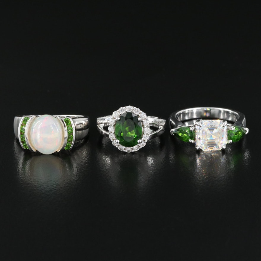 Sterling Rings Featuring Opal, Diopside and Strontium Titanate