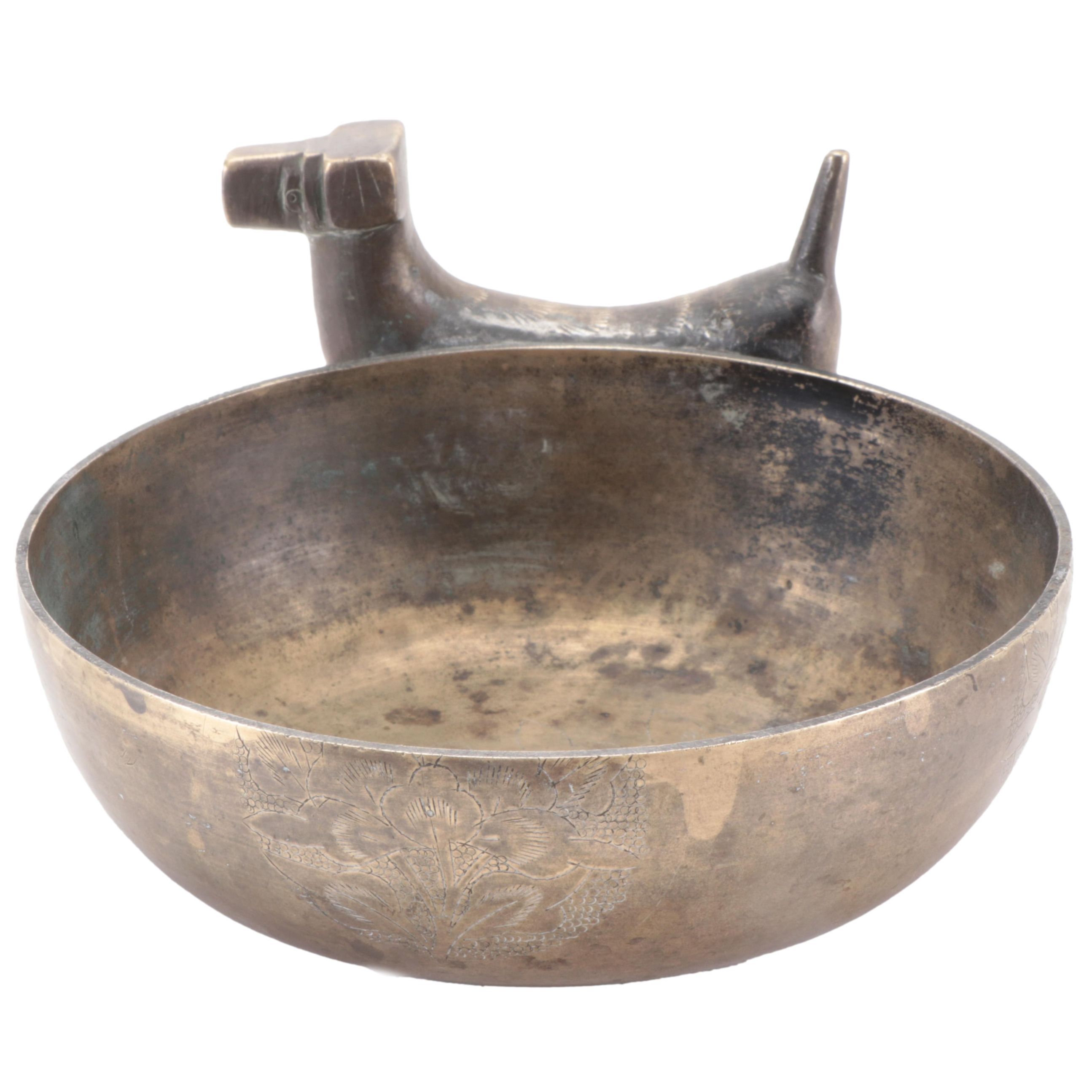 Chinese Chased Brass Incense Bowl,
