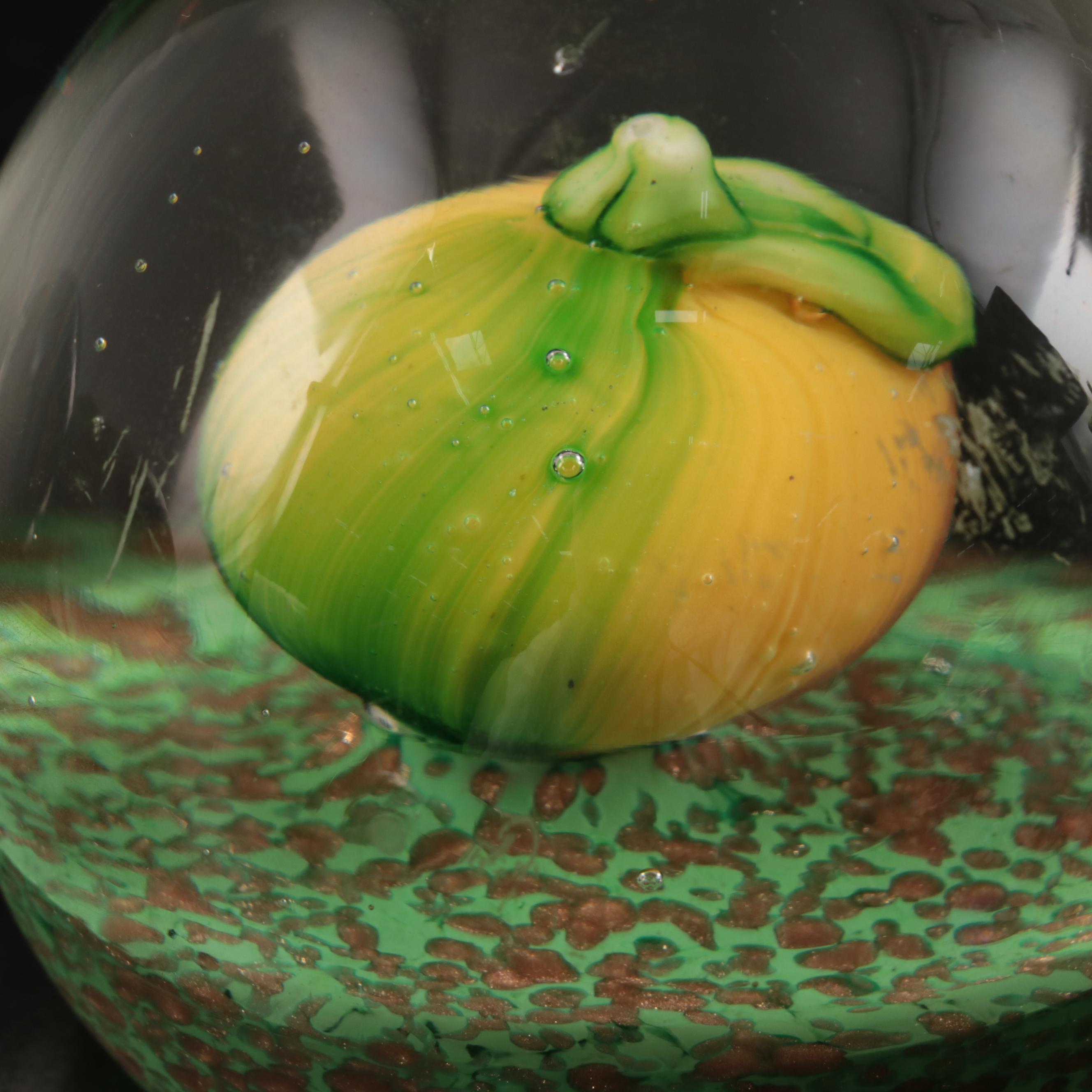 Jim McClure Iridescent Glass Paperweight with Other Glass and Stone Paperweights