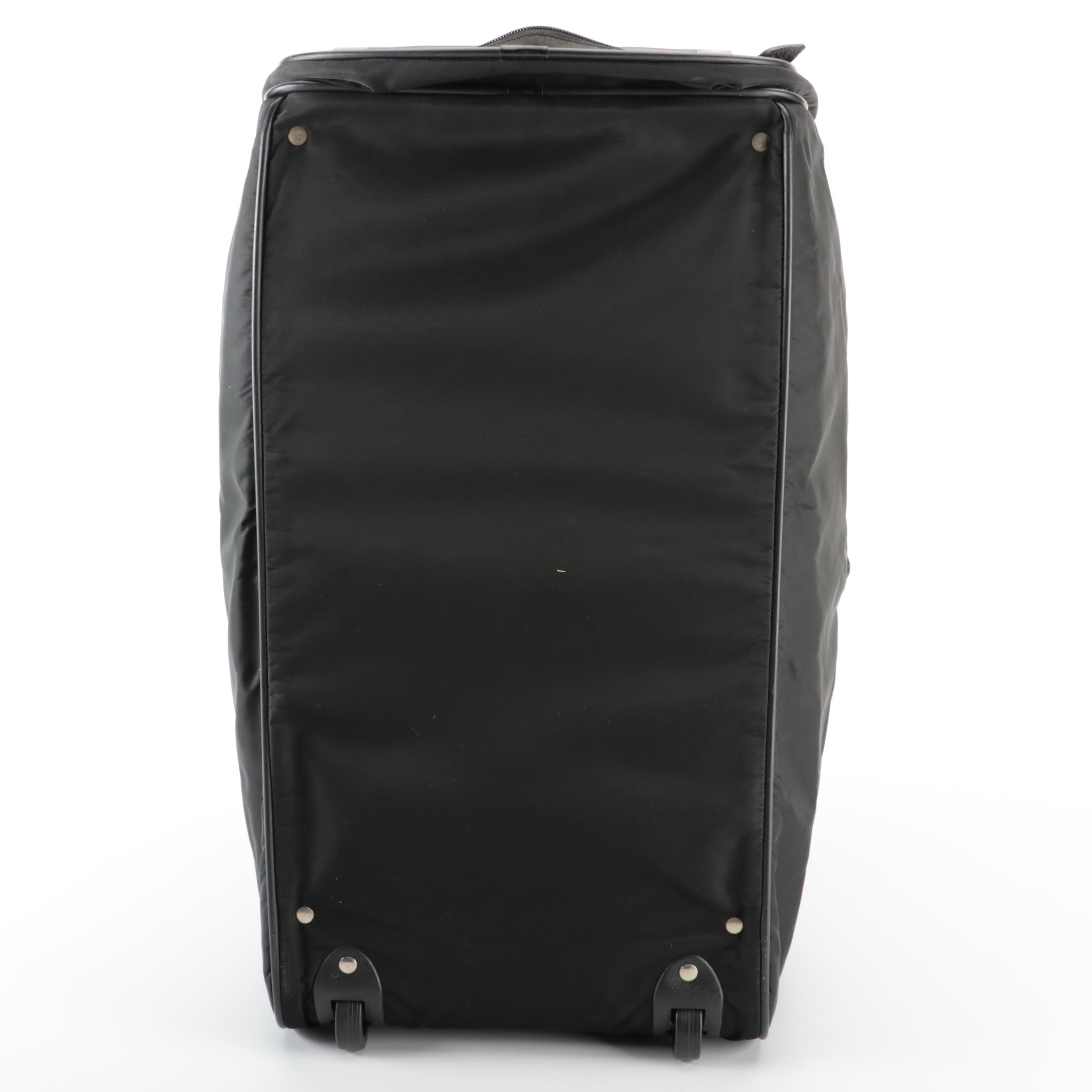 Prada Black Twill Nylon/Saffiano Leather Rolling Duffel Bag with Shoulder Strap