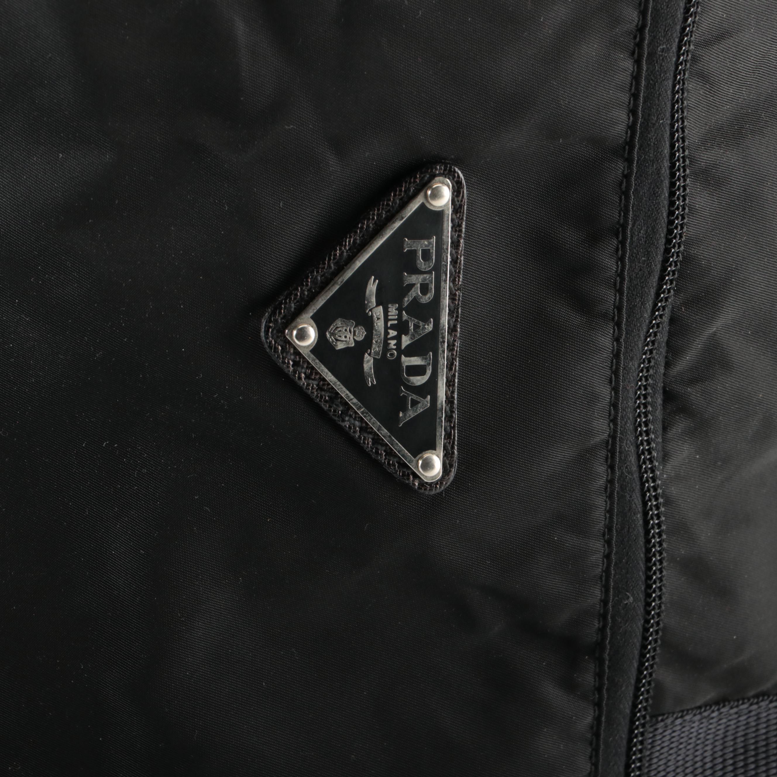 Prada Black Twill Nylon/Saffiano Leather Rolling Duffel Bag with Shoulder Strap