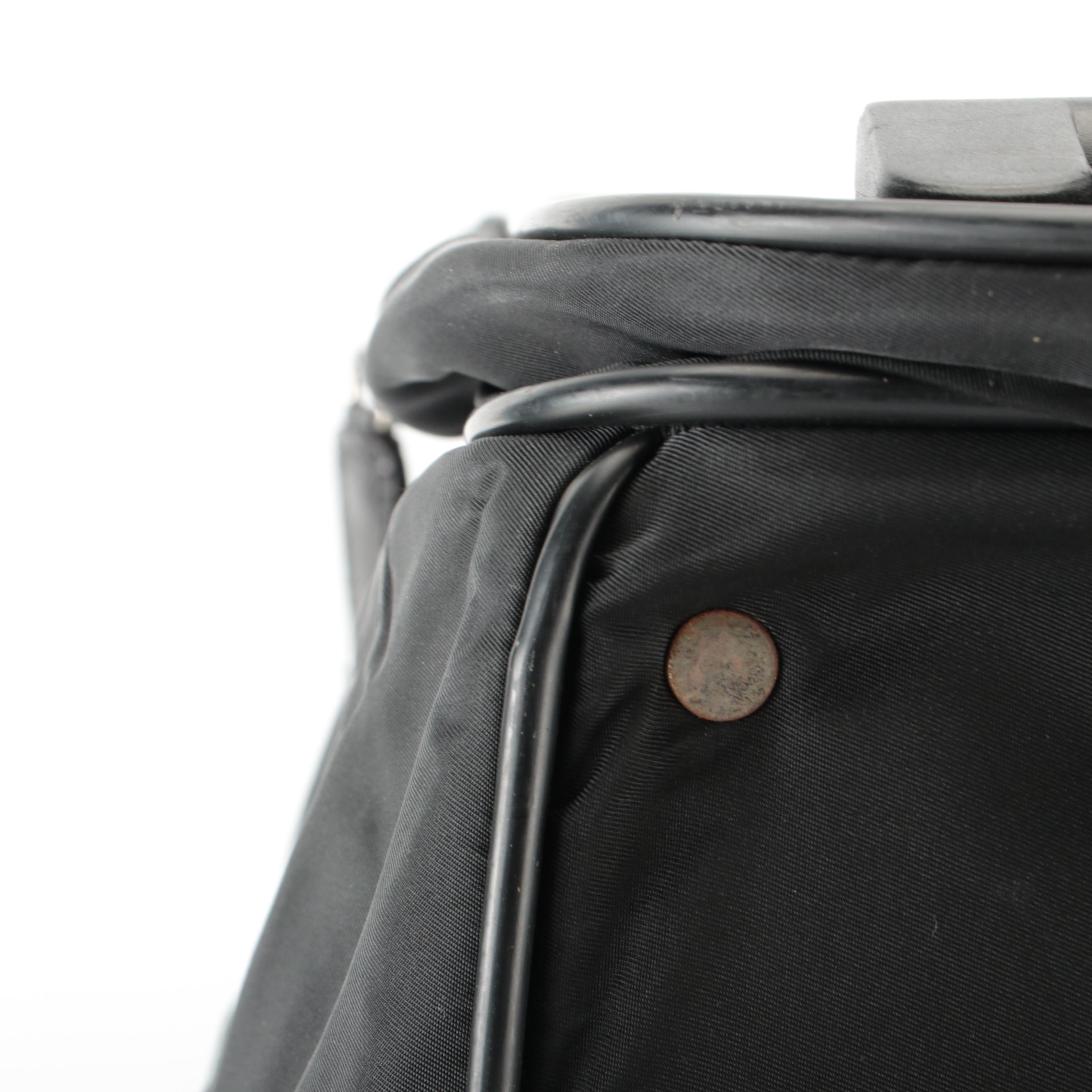 Prada Black Twill Nylon/Saffiano Leather Rolling Duffel Bag with Shoulder Strap