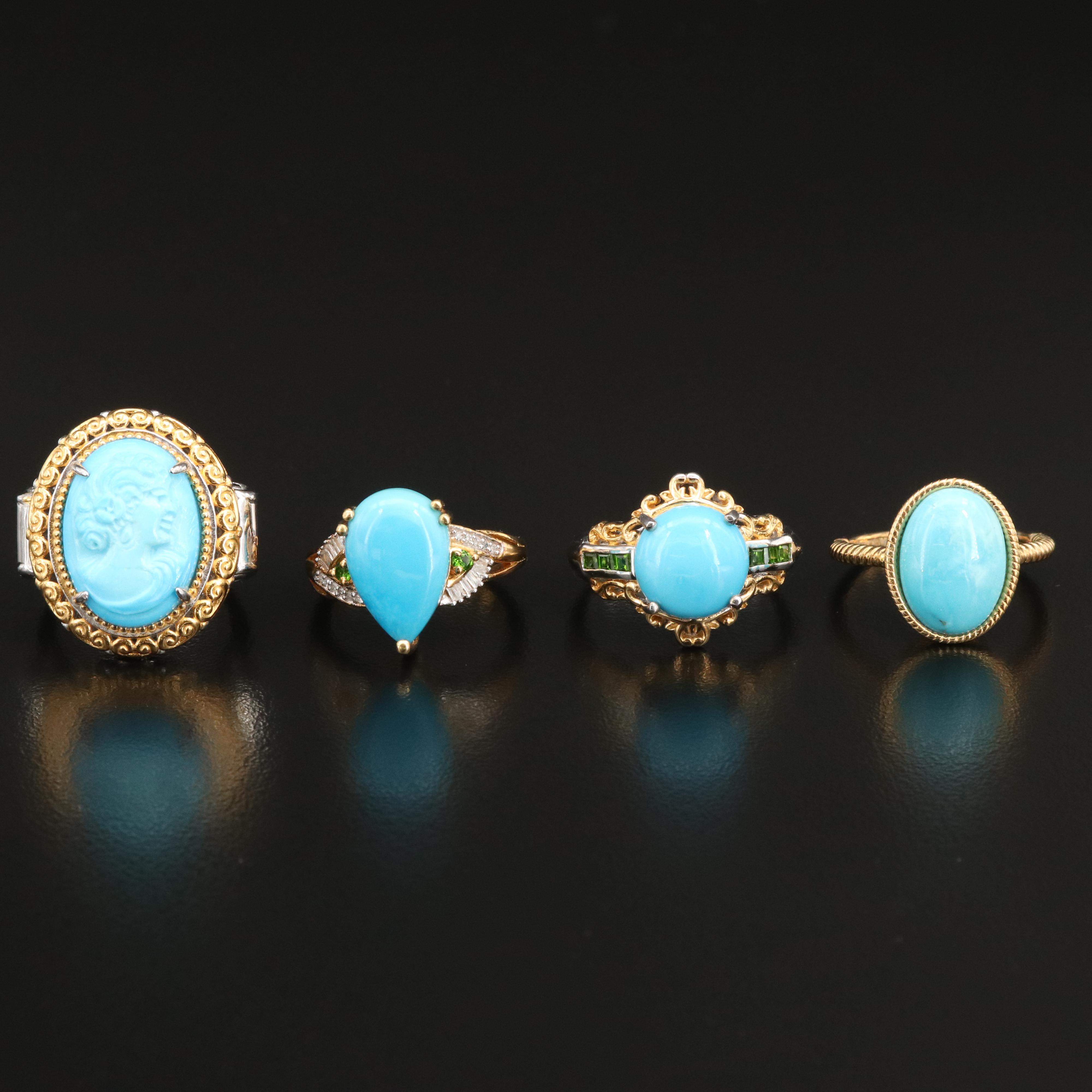 Sterling Turquoise Ring Selection with Diopside and Diamond