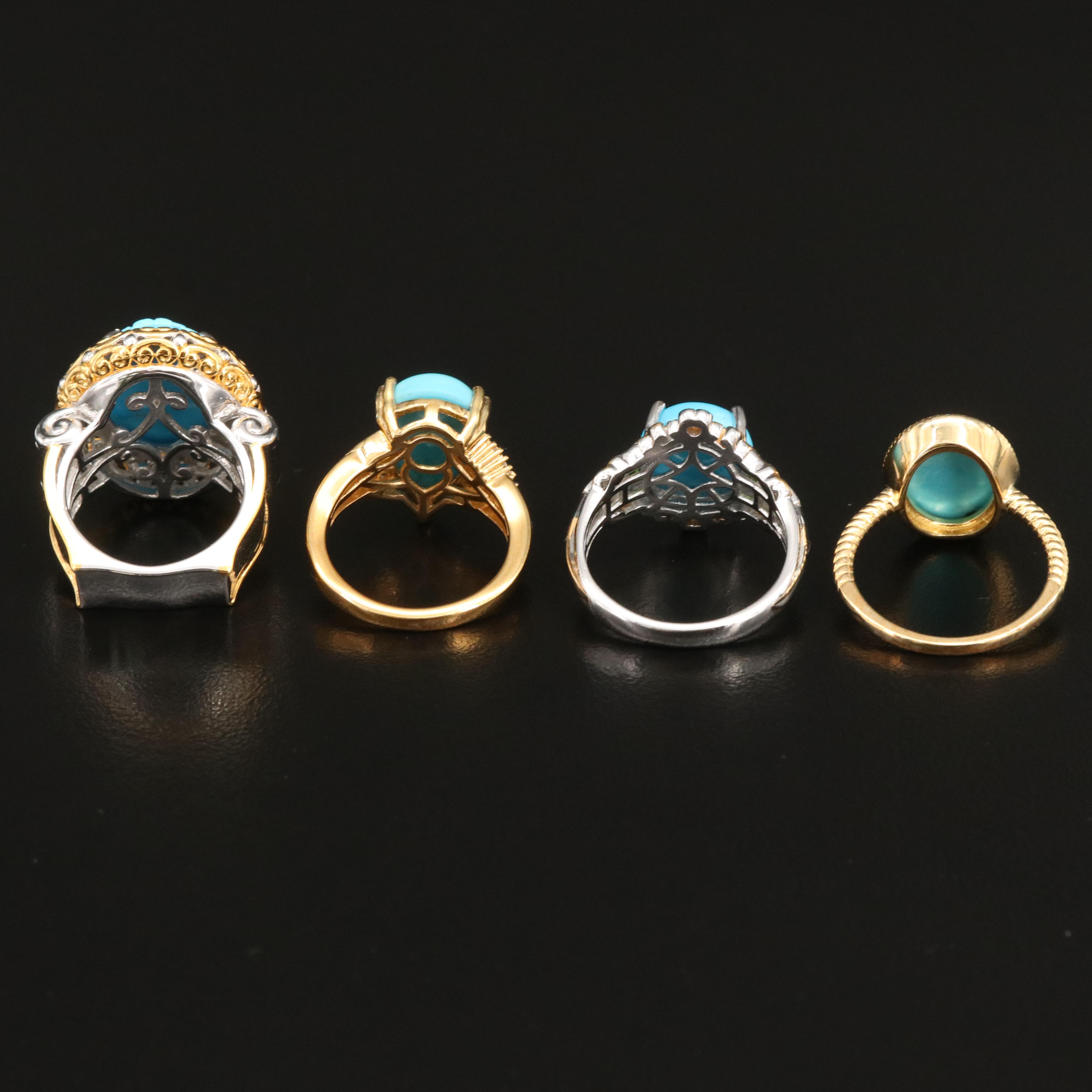 Sterling Turquoise Ring Selection with Diopside and Diamond