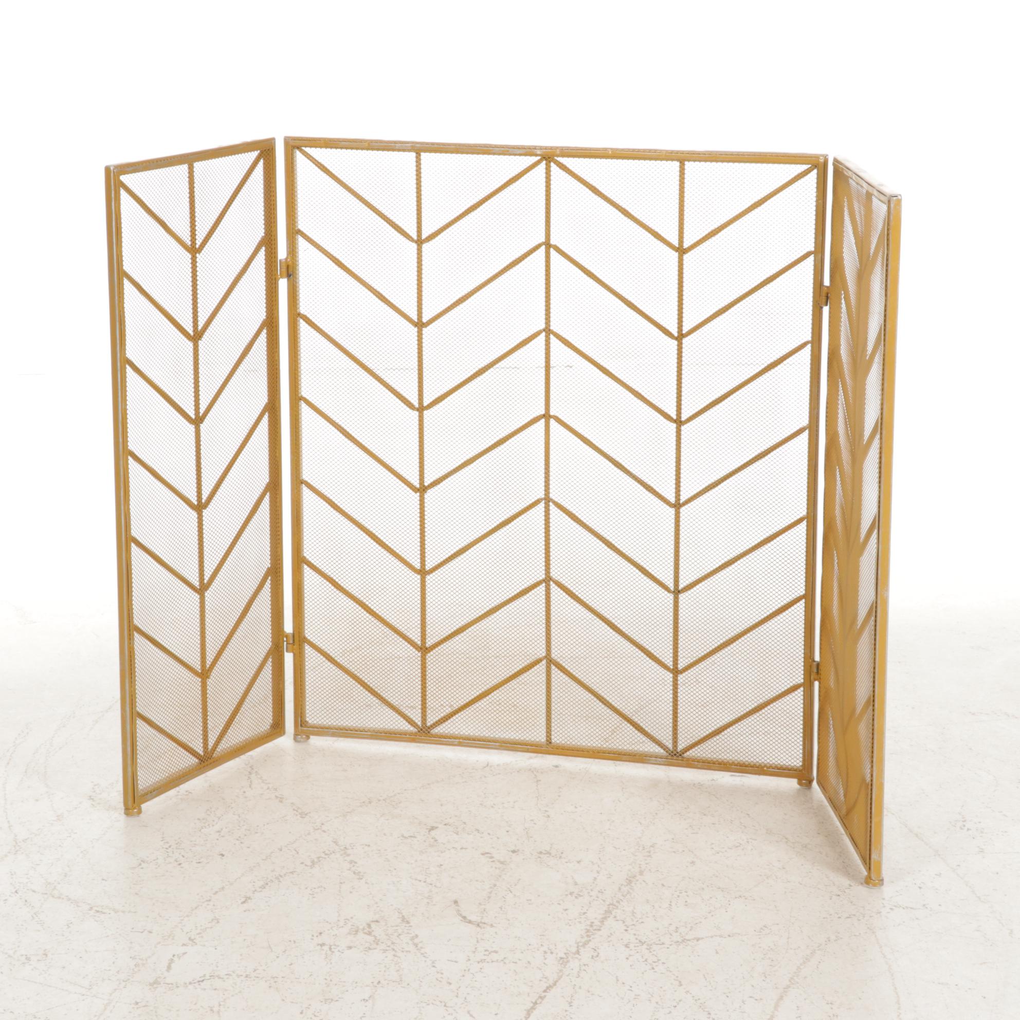 Art Decor Style Trifold Metal Mesh Fireplace Screen, Mid to Late 20th Century