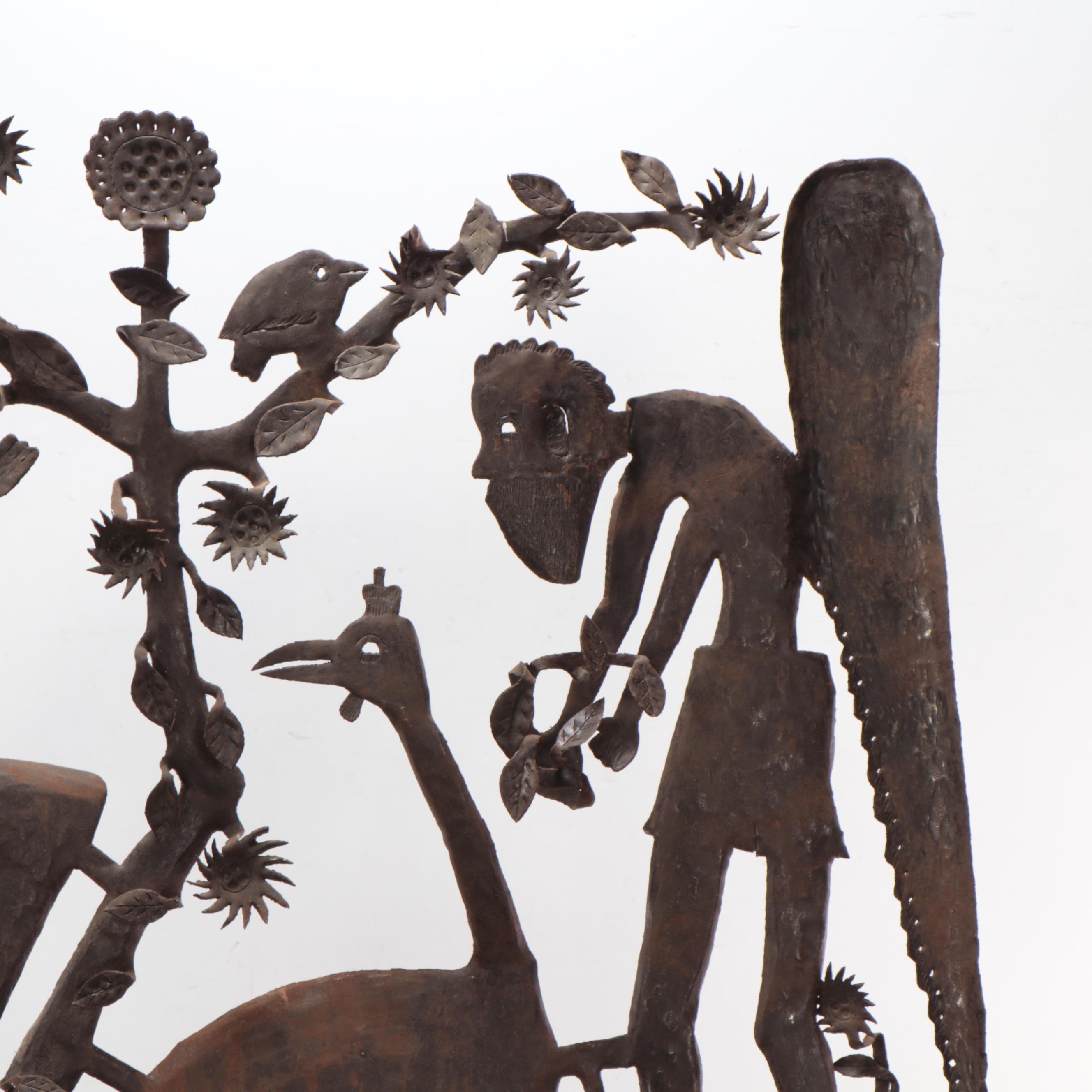 Gabriel Bien-Aime Haitian Metal Sculpture of Angel and Figures