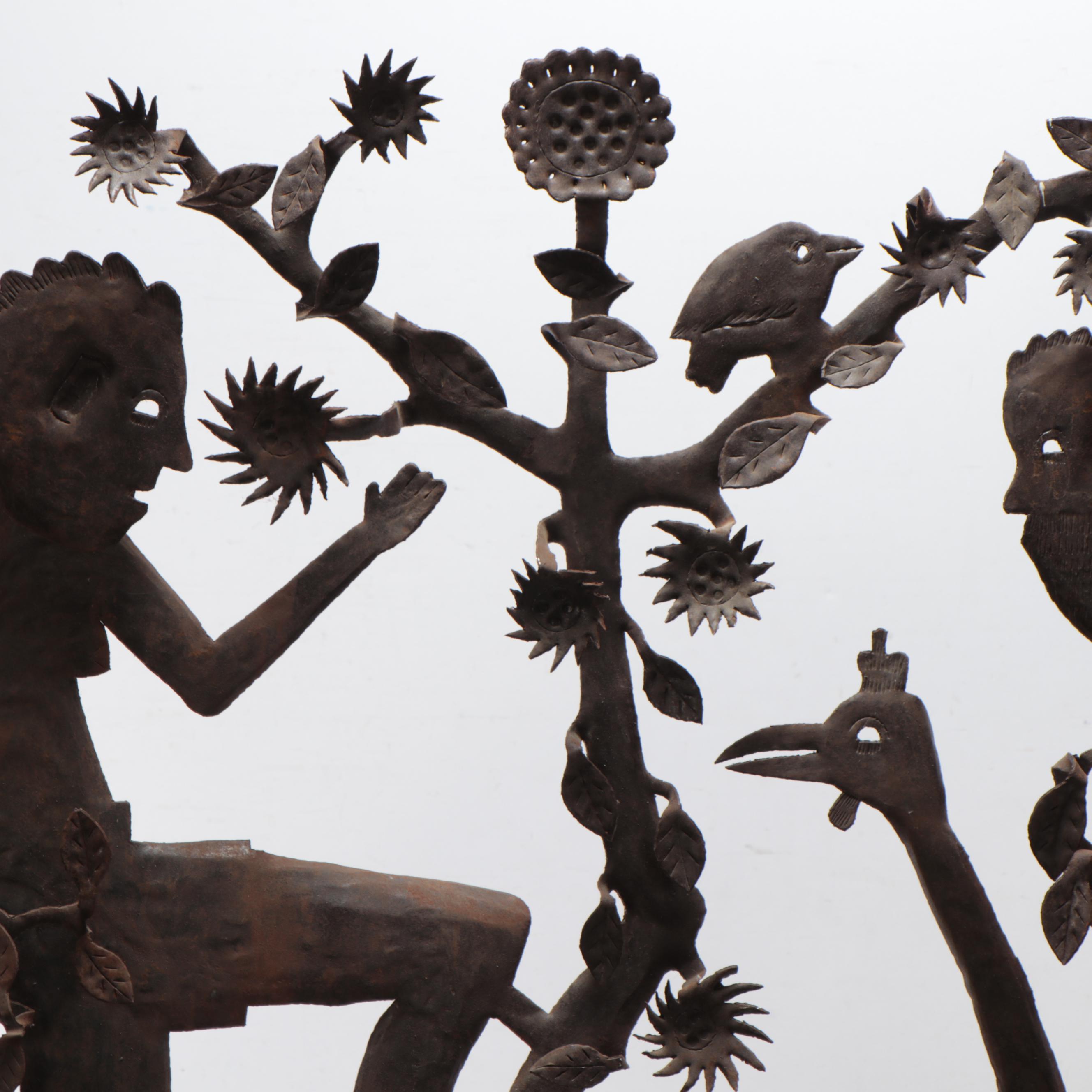 Gabriel Bien-Aime Haitian Metal Sculpture of Angel and Figures