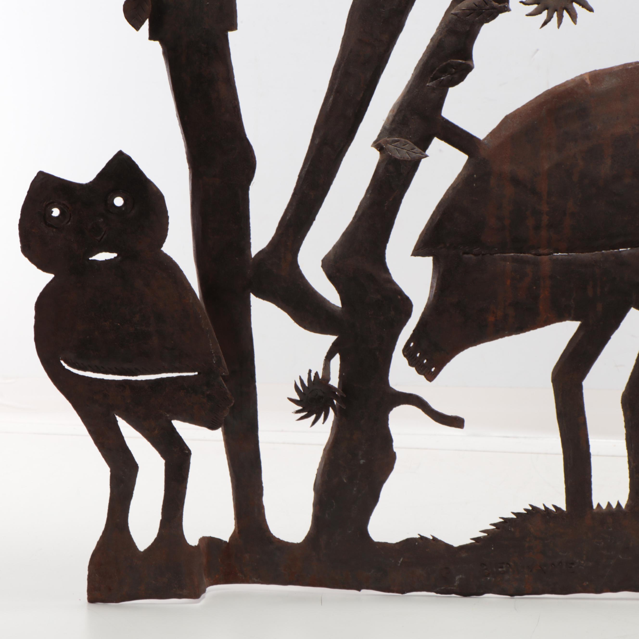 Gabriel Bien-Aime Haitian Metal Sculpture of Angel and Figures