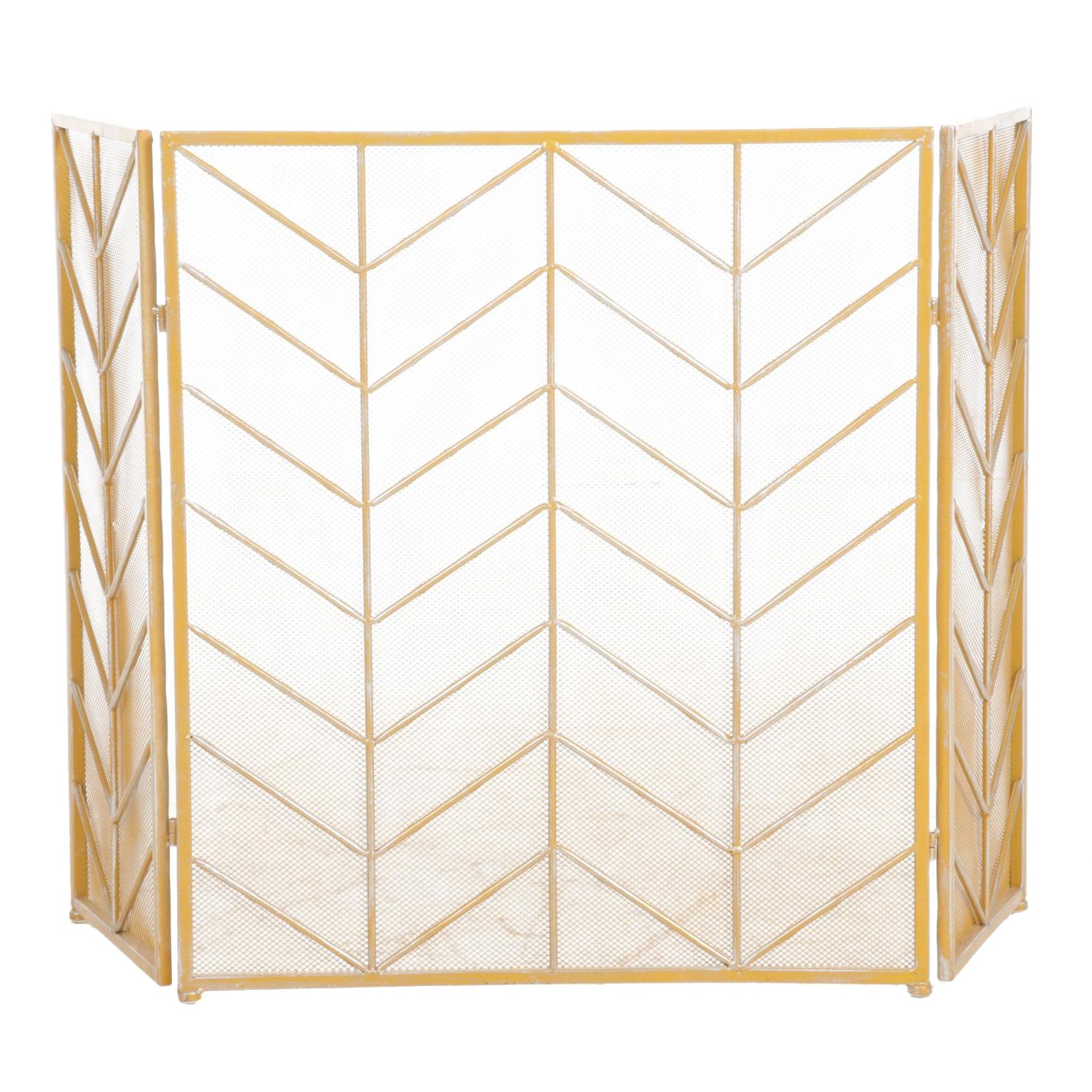 Art Decor Style Trifold Metal Mesh Fireplace Screen, Mid to Late 20th Century
