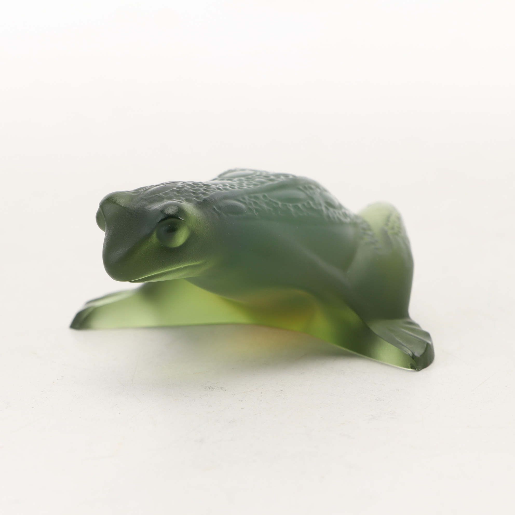 Lalique "Frog Jumping" Opalescent Green Figurine with Other Lalique Figurine