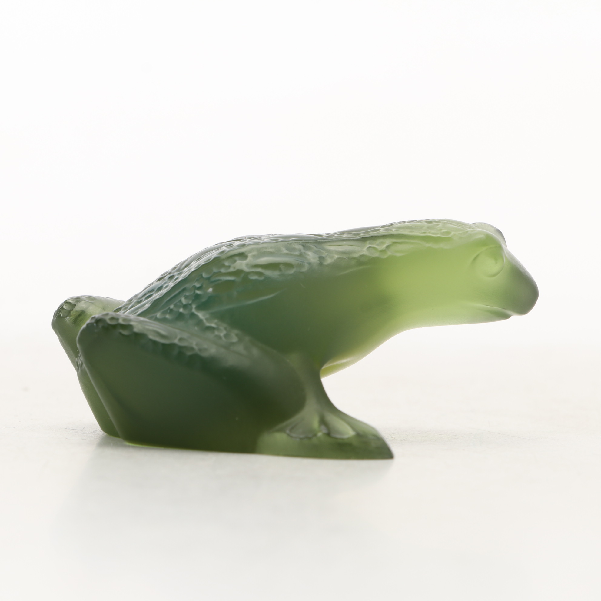 Lalique "Frog Jumping" Opalescent Green Figurine with Other Lalique Figurine