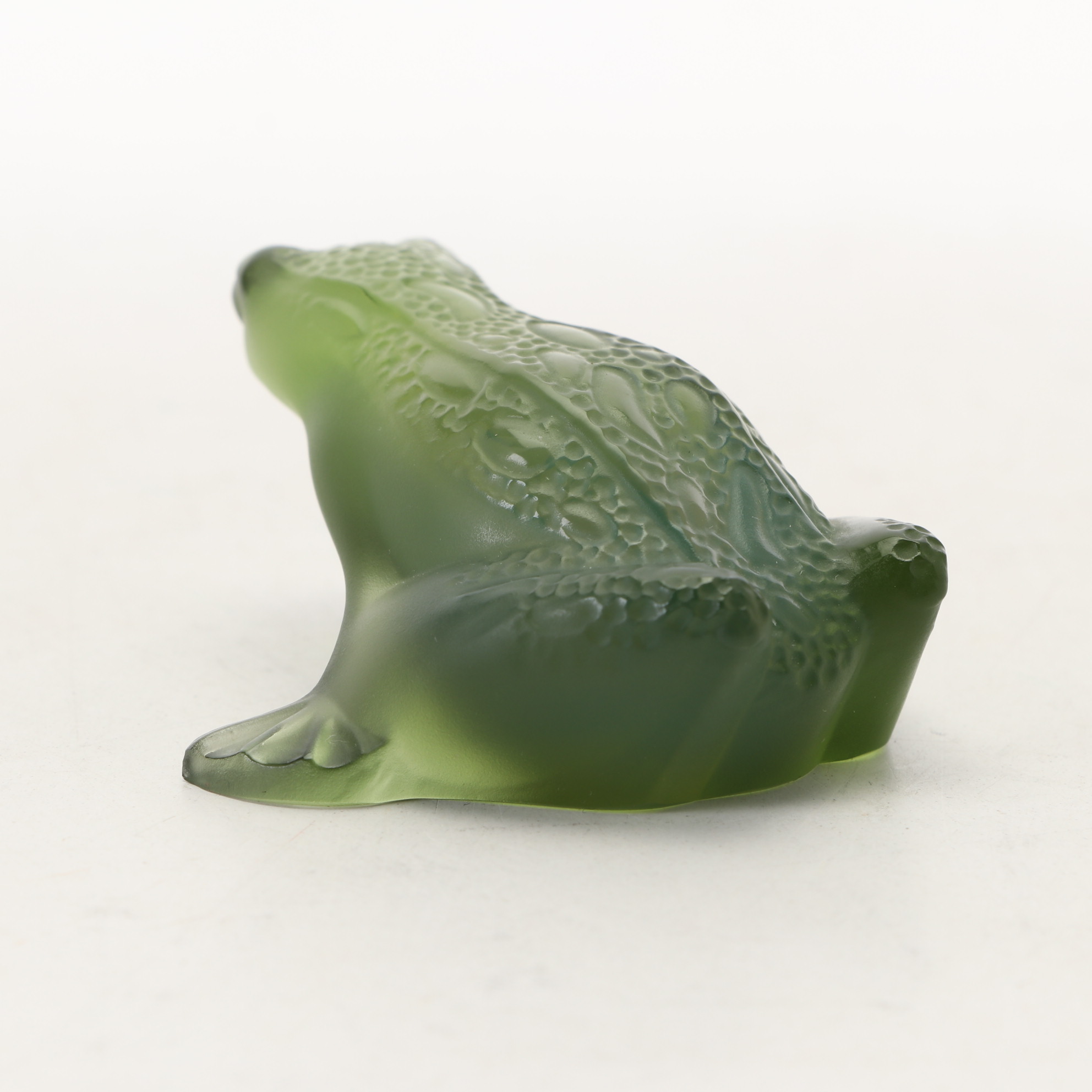 Lalique "Frog Jumping" Opalescent Green Figurine with Other Lalique Figurine