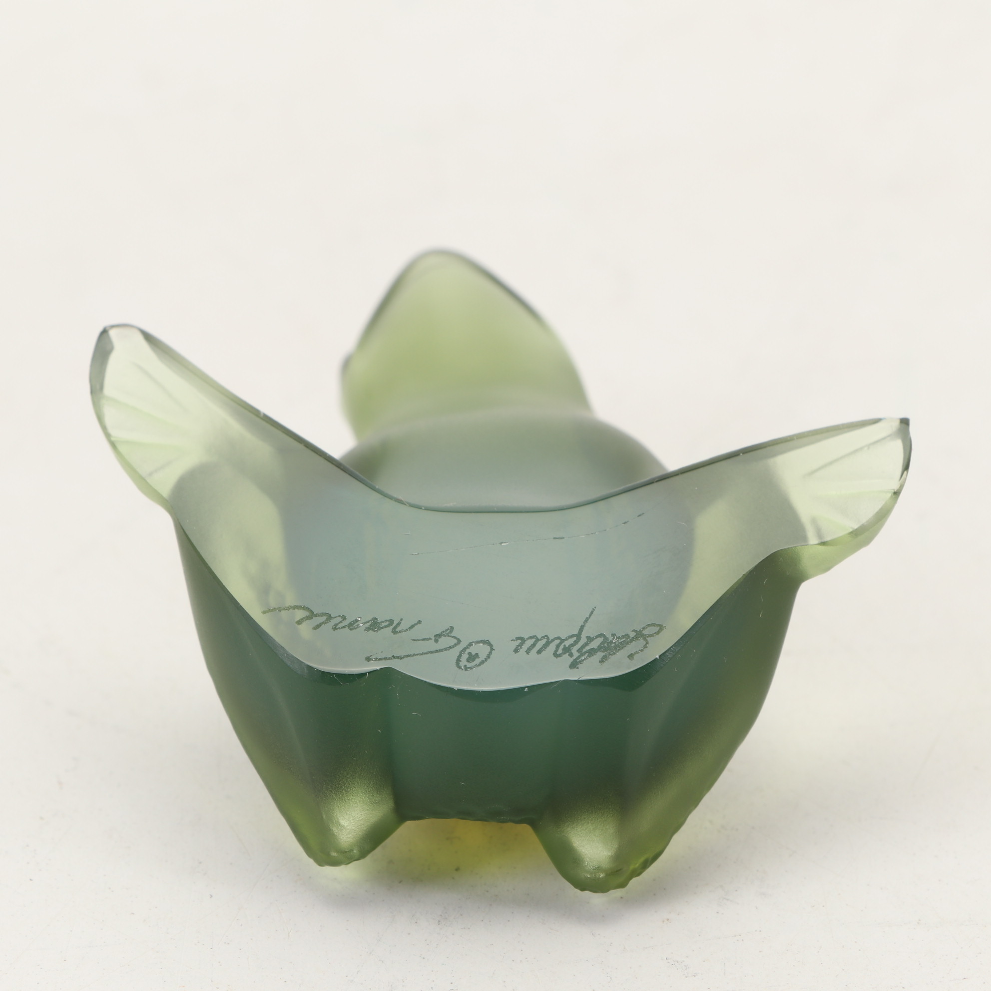 Lalique "Frog Jumping" Opalescent Green Figurine with Other Lalique Figurine