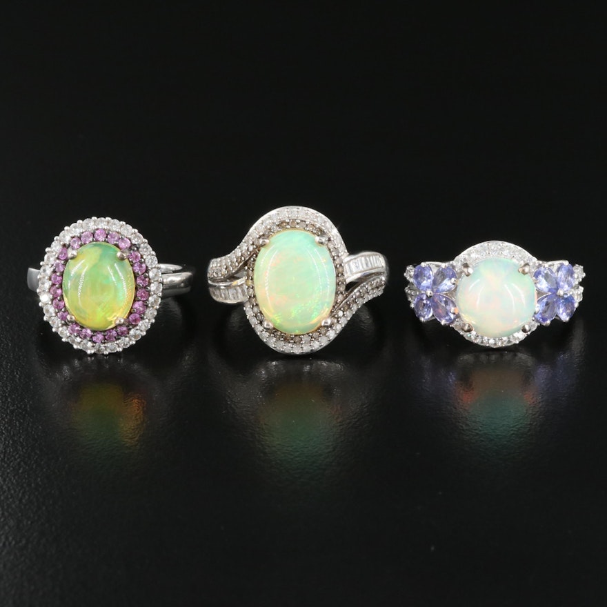 Sterling Rings Featuring Opal, Tanzanite and Diamond