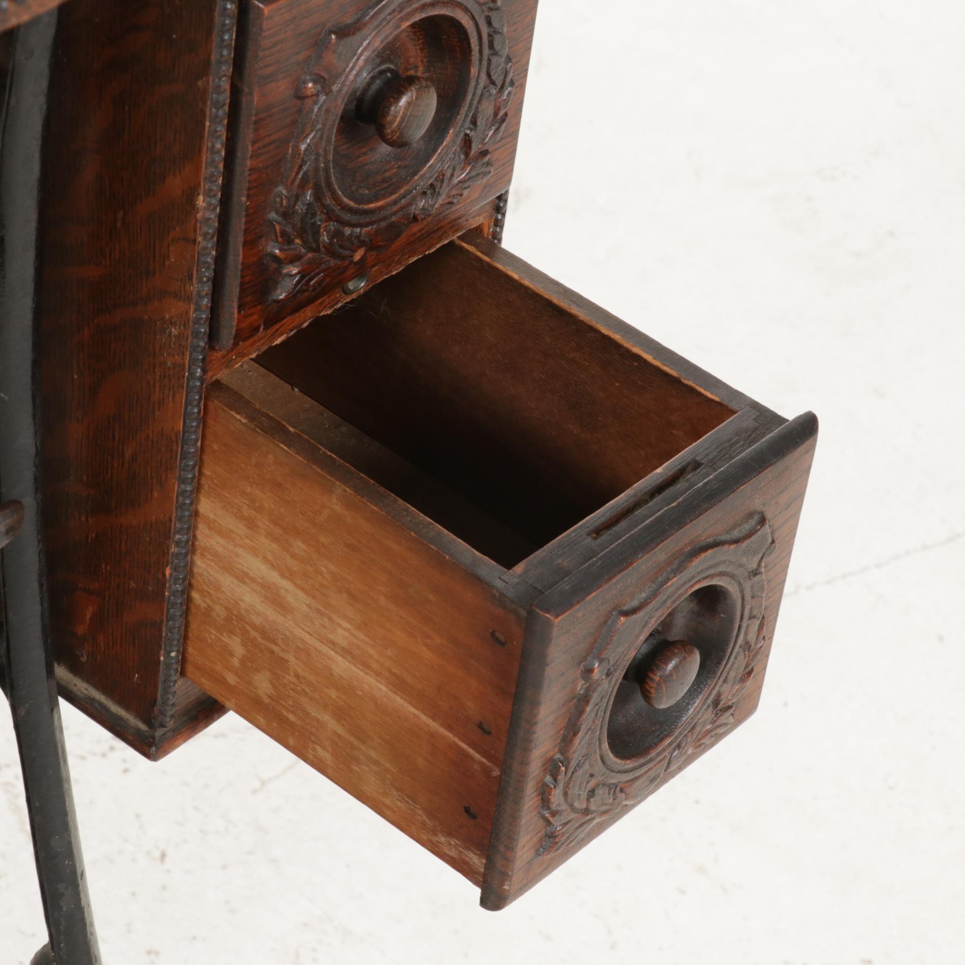 Singer Class 66 Electric Sewing Machine with Original Oak Treadle Cabinet, 1912