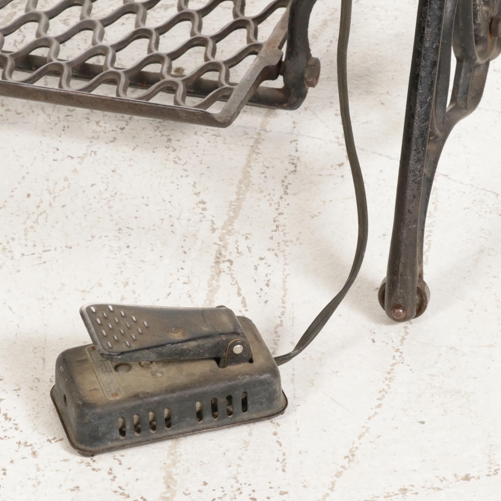 Singer Class 66 Electric Sewing Machine with Original Oak Treadle Cabinet, 1912