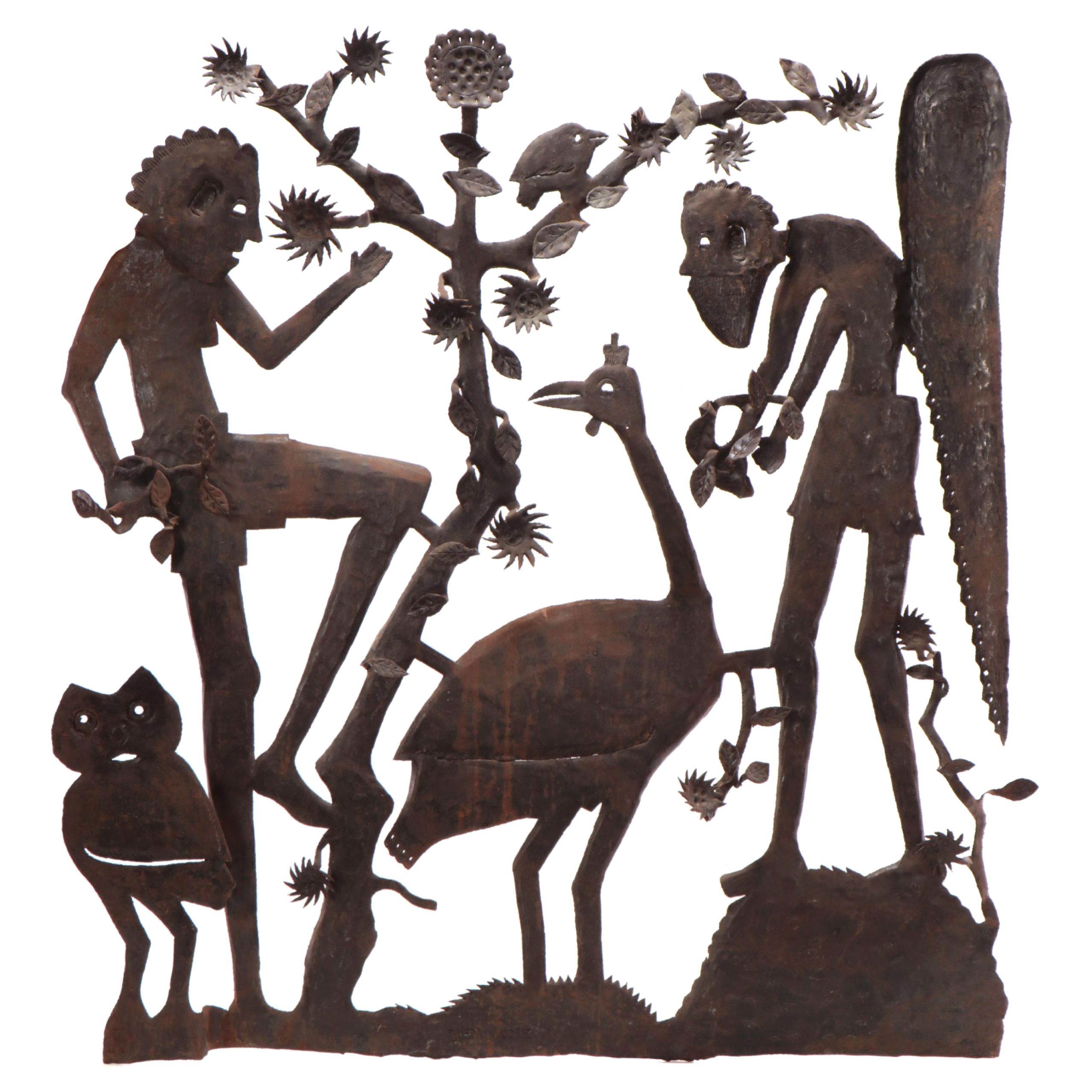 Gabriel Bien-Aime Haitian Metal Sculpture of Angel and Figures